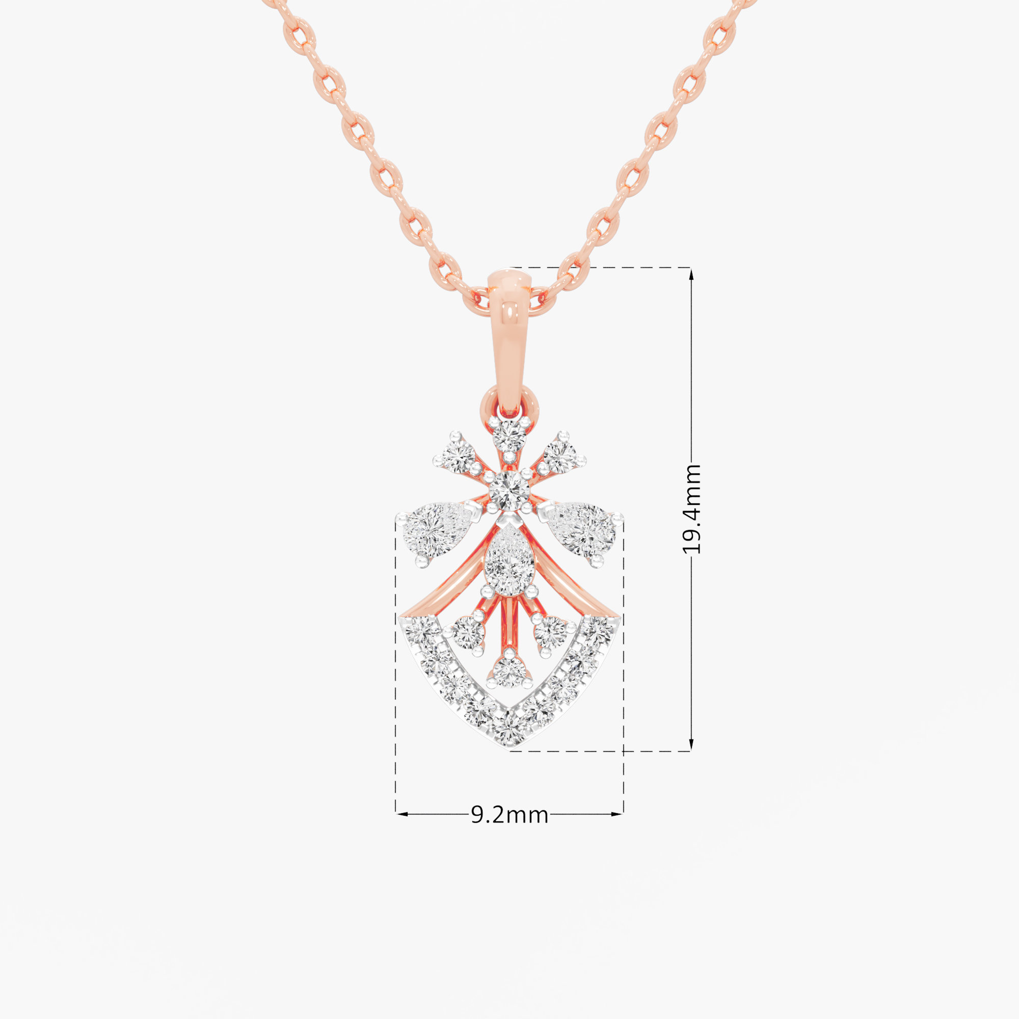 Snowflake Shield Diamond Pendants | Pendant Only in 9KT Rose Gold (Diamond Quality: FG-VVS VS)
