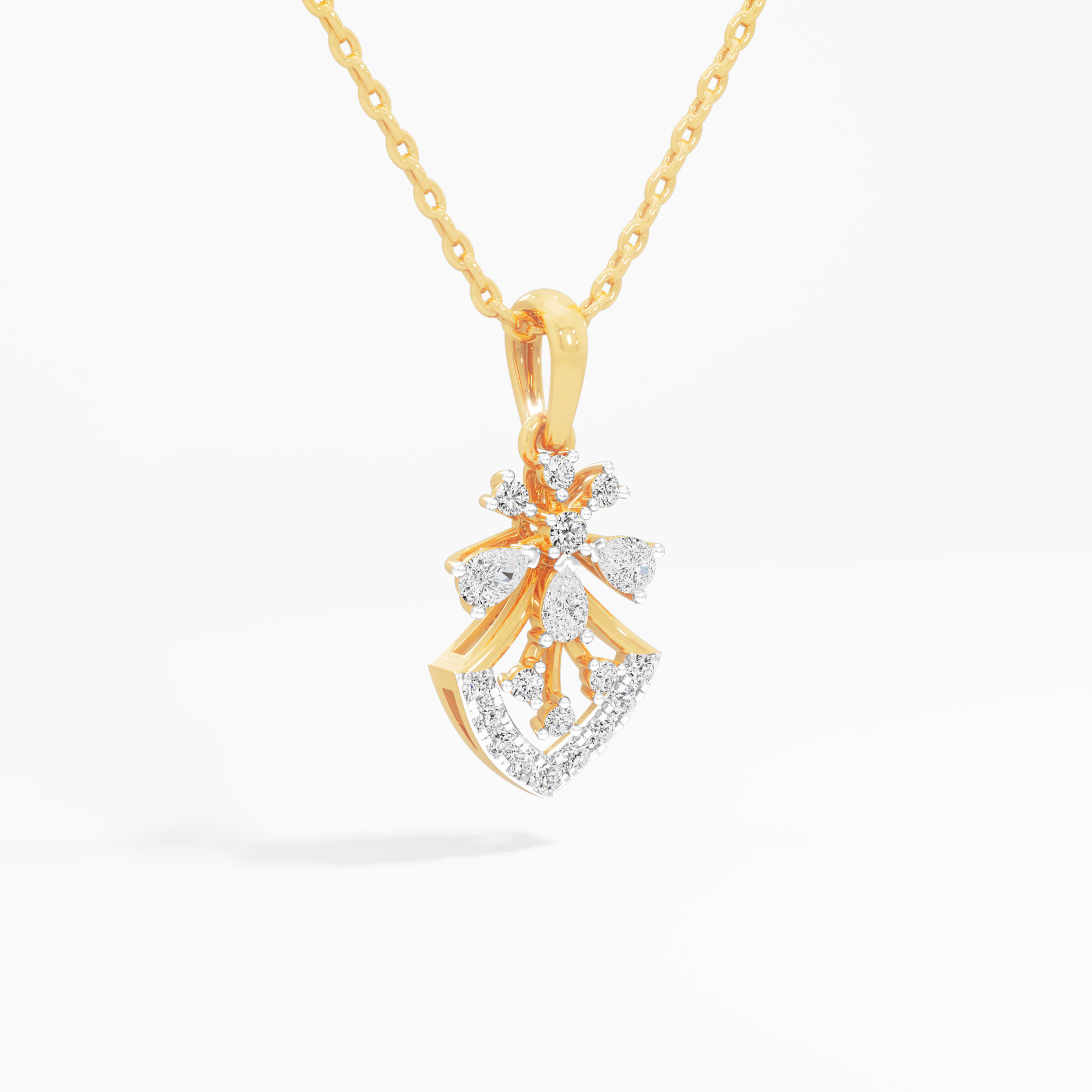 Snowflake Shield Diamond Pendants | Individual Pendant in 9KT Yellow Gold (Diamond Quality: FG-VVS VS)