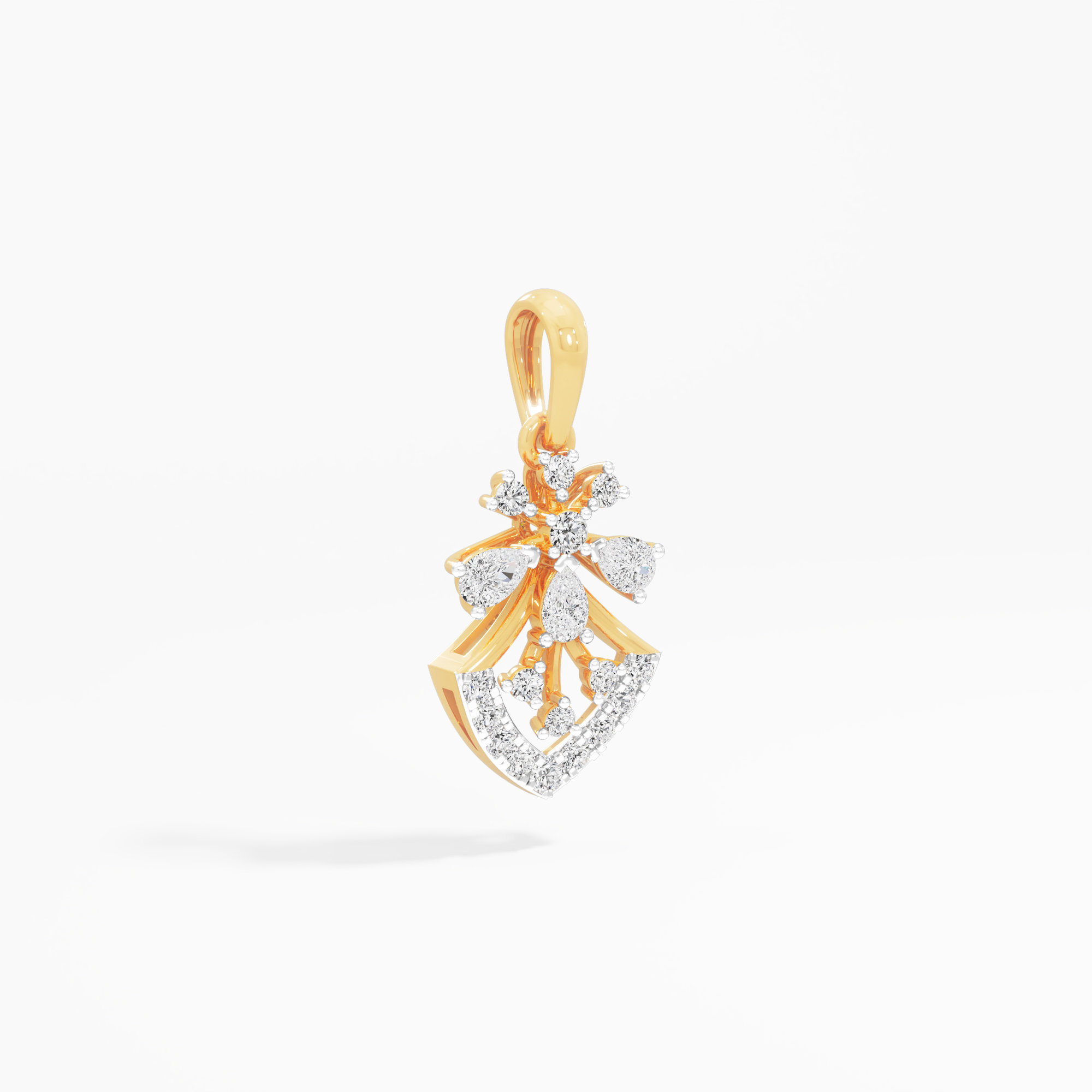 Snowflake Shield Diamond Pendants | Individual Pendant in 9KT Yellow Gold (Diamond Quality: FG-VVS VS)
