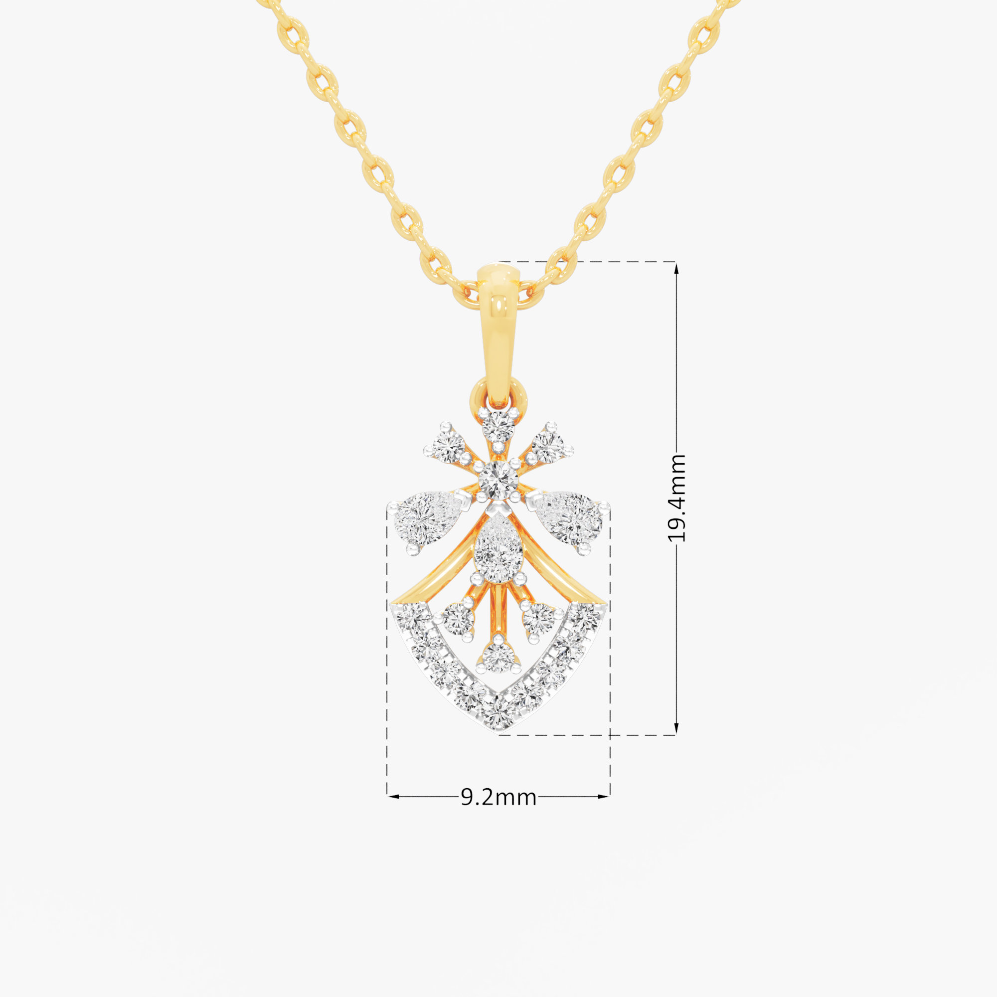 Snowflake Shield Diamond Pendants | Individual Pendant in 9KT Yellow Gold (Diamond Quality: FG-VVS VS)