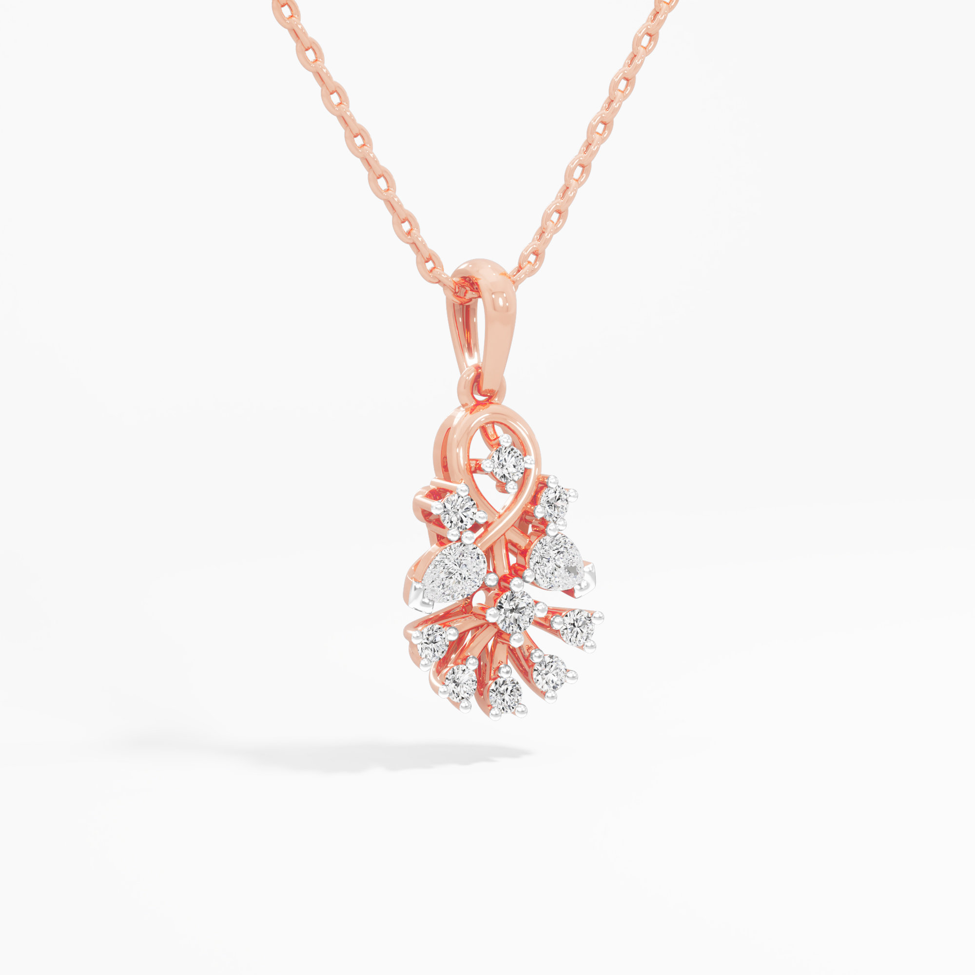Bowknot Flourish Diamond Pendants | Pendant Only in 9KT Rose Gold (Diamond Quality: FG-VVS VS)