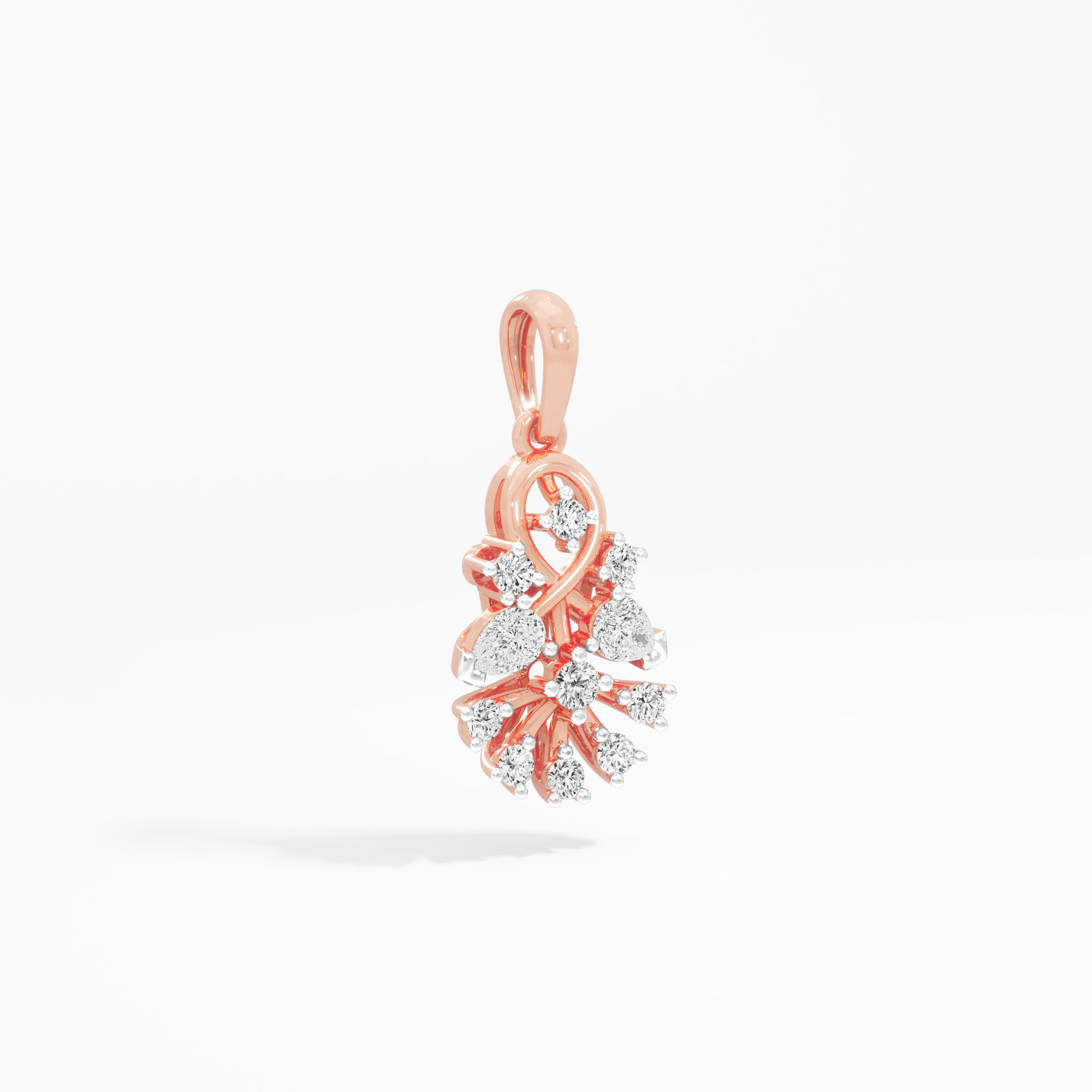 Bowknot Flourish Diamond Pendants | Pendant Only in 9KT Rose Gold (Diamond Quality: FG-VVS VS)