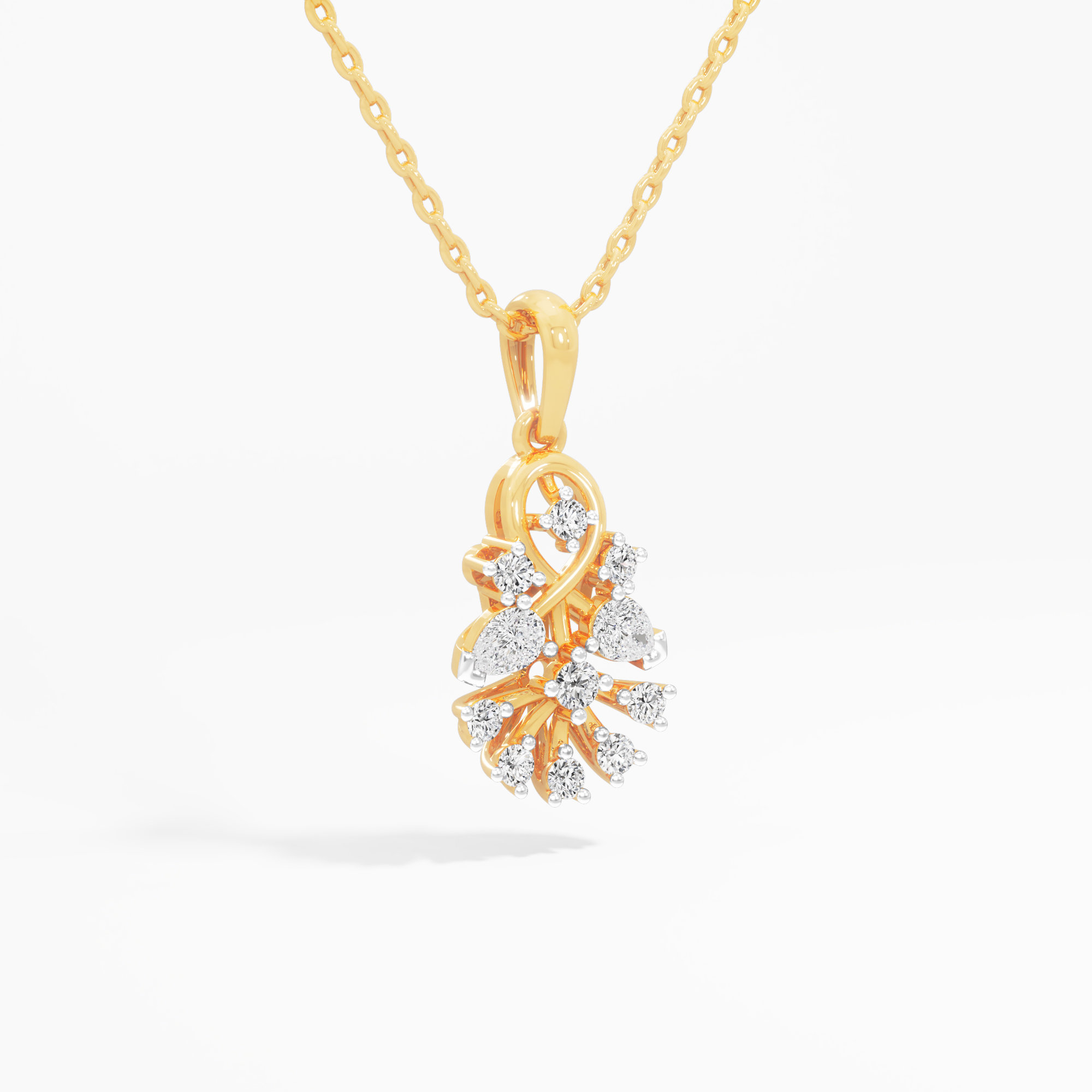 Bowknot Flourish Diamond Pendants | Individual Pendant in 9KT Yellow Gold (Diamond Quality: FG-VVS VS)