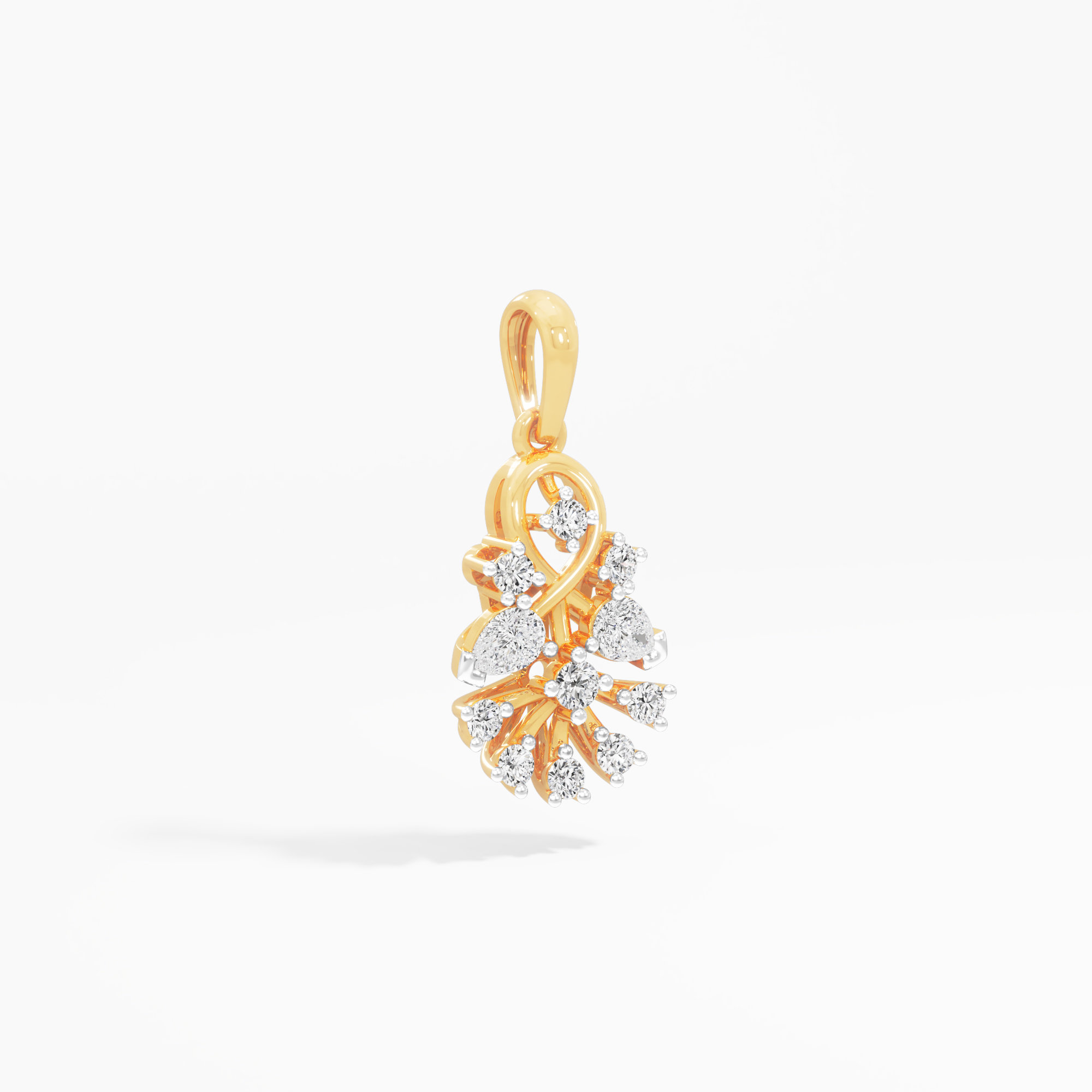 Bowknot Flourish Diamond Pendants | Individual Pendant in 9KT Yellow Gold (Diamond Quality: FG-VVS VS)