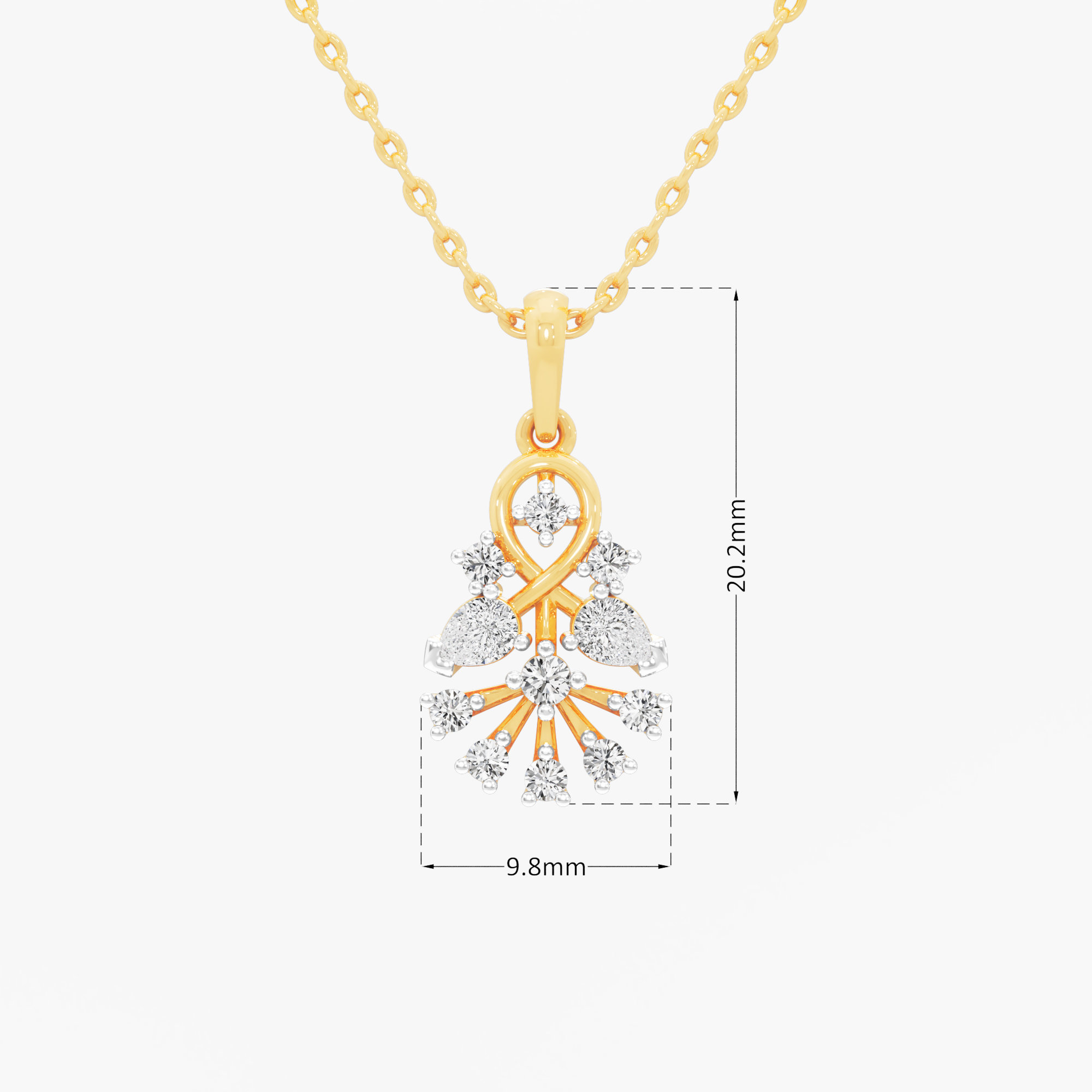Bowknot Flourish Diamond Pendants | Individual Pendant in 9KT Yellow Gold (Diamond Quality: FG-VVS VS)