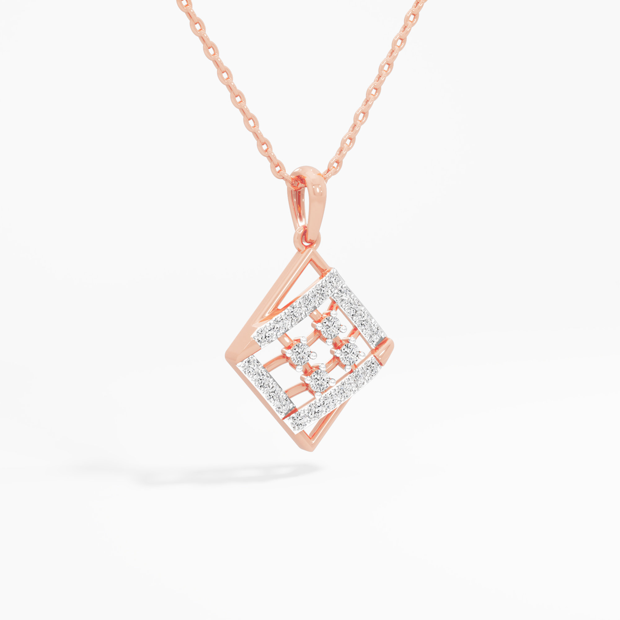 Windowpane Diamond Pendants | Pendant Only in 9KT Rose Gold (Diamond Quality: FG-VVS VS)