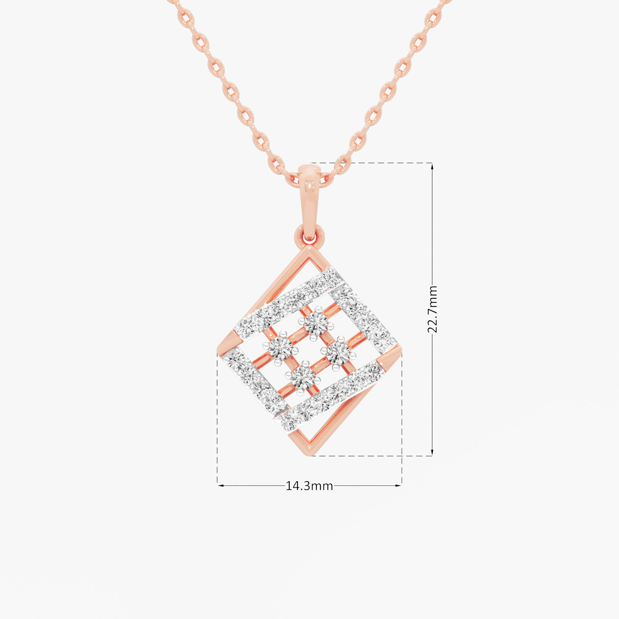 Windowpane Diamond Pendants | Pendant Only in 9KT Rose Gold (Diamond Quality: FG-VVS VS)