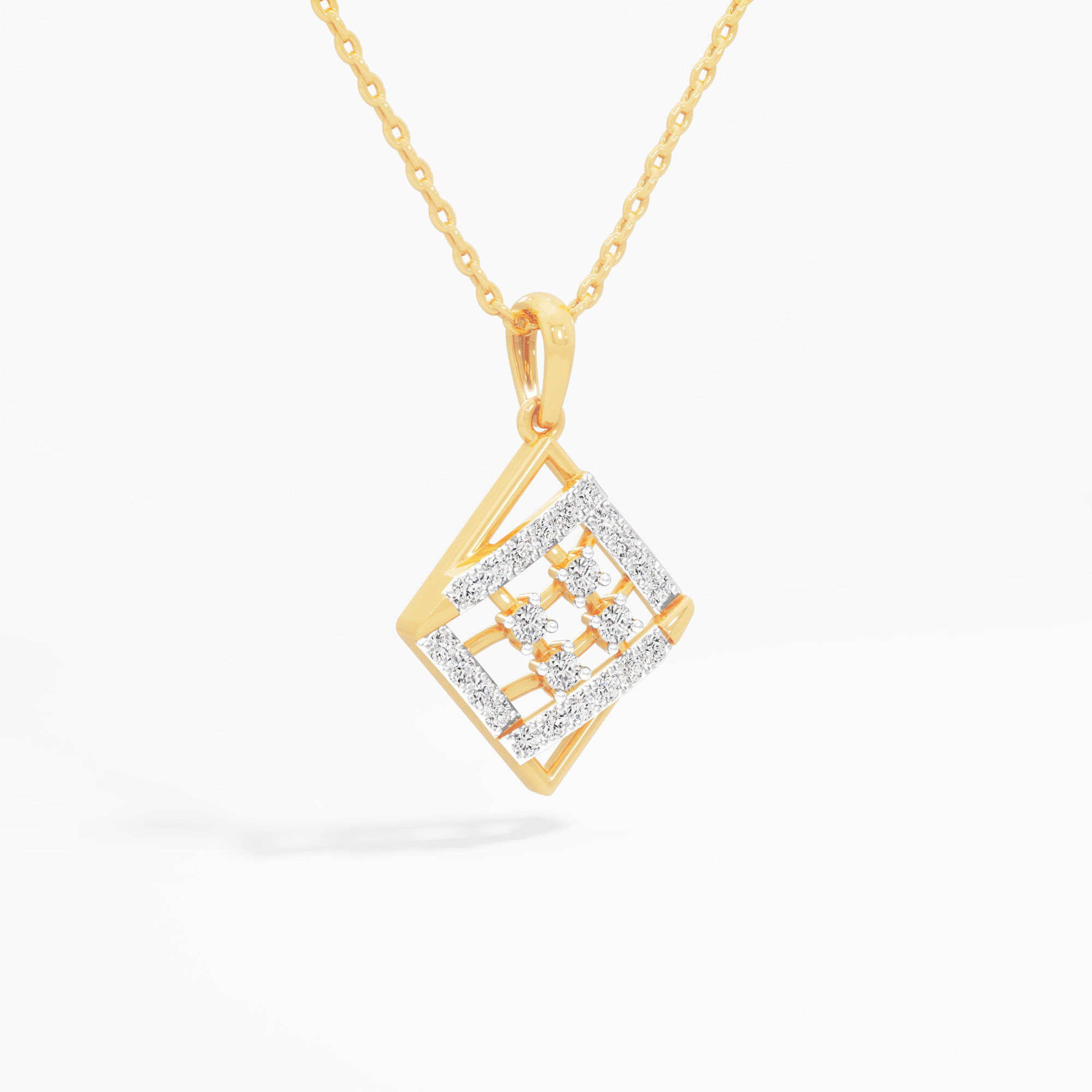 Windowpane Diamond Pendants | Individual Pendant in 9KT Yellow Gold (Diamond Quality: FG-VVS VS)