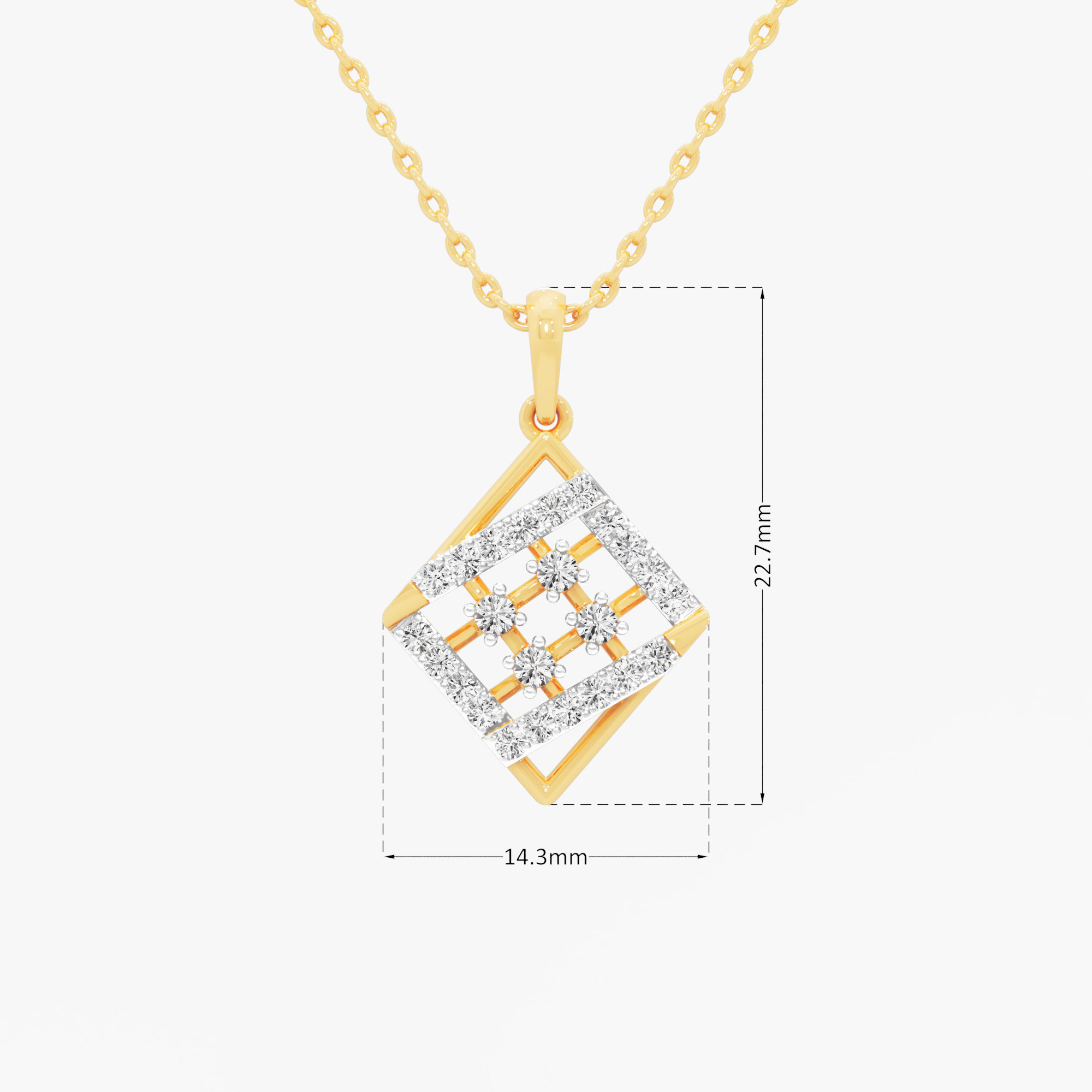 Windowpane Diamond Pendants | Individual Pendant in 9KT Yellow Gold (Diamond Quality: FG-VVS VS)