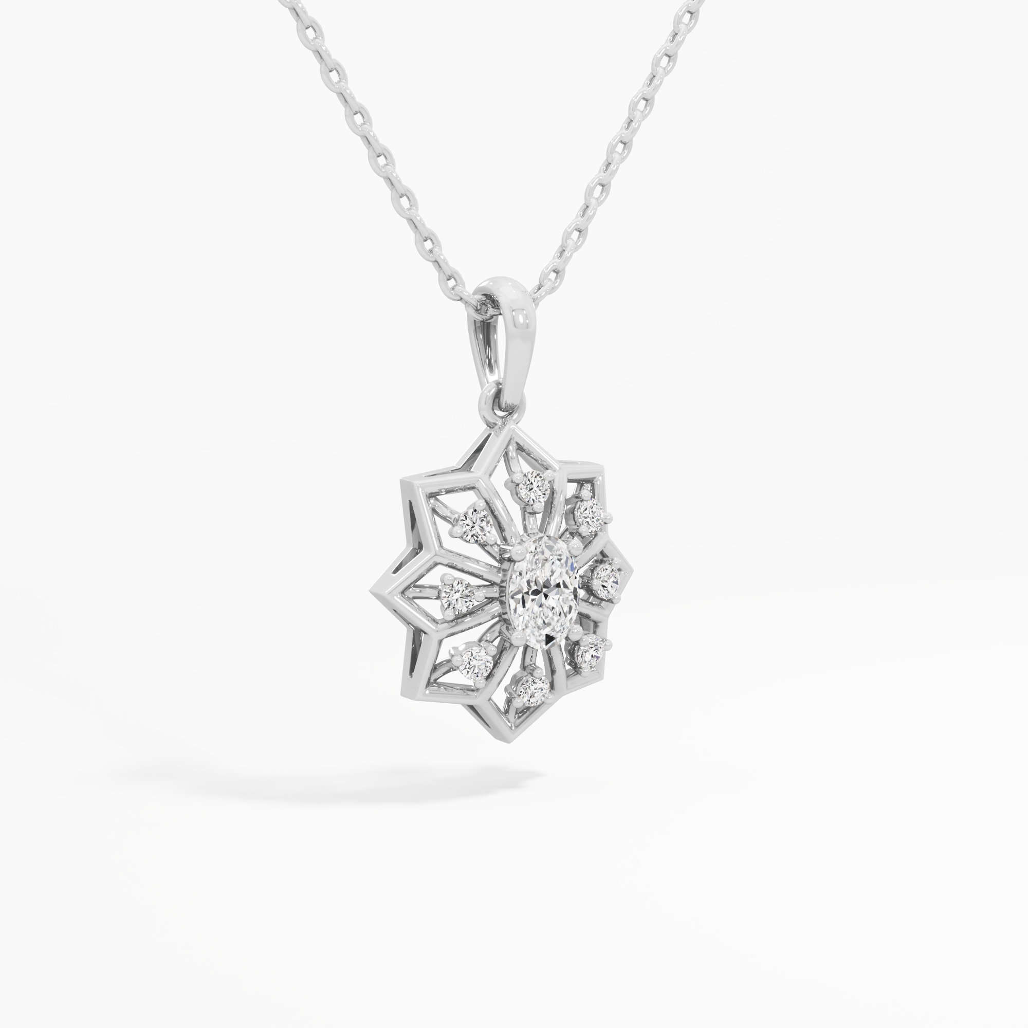 Compass Star Diamond Pendants | Chain Available Separately in 9KT White Gold (Diamond Quality: FG-VVS VS)
