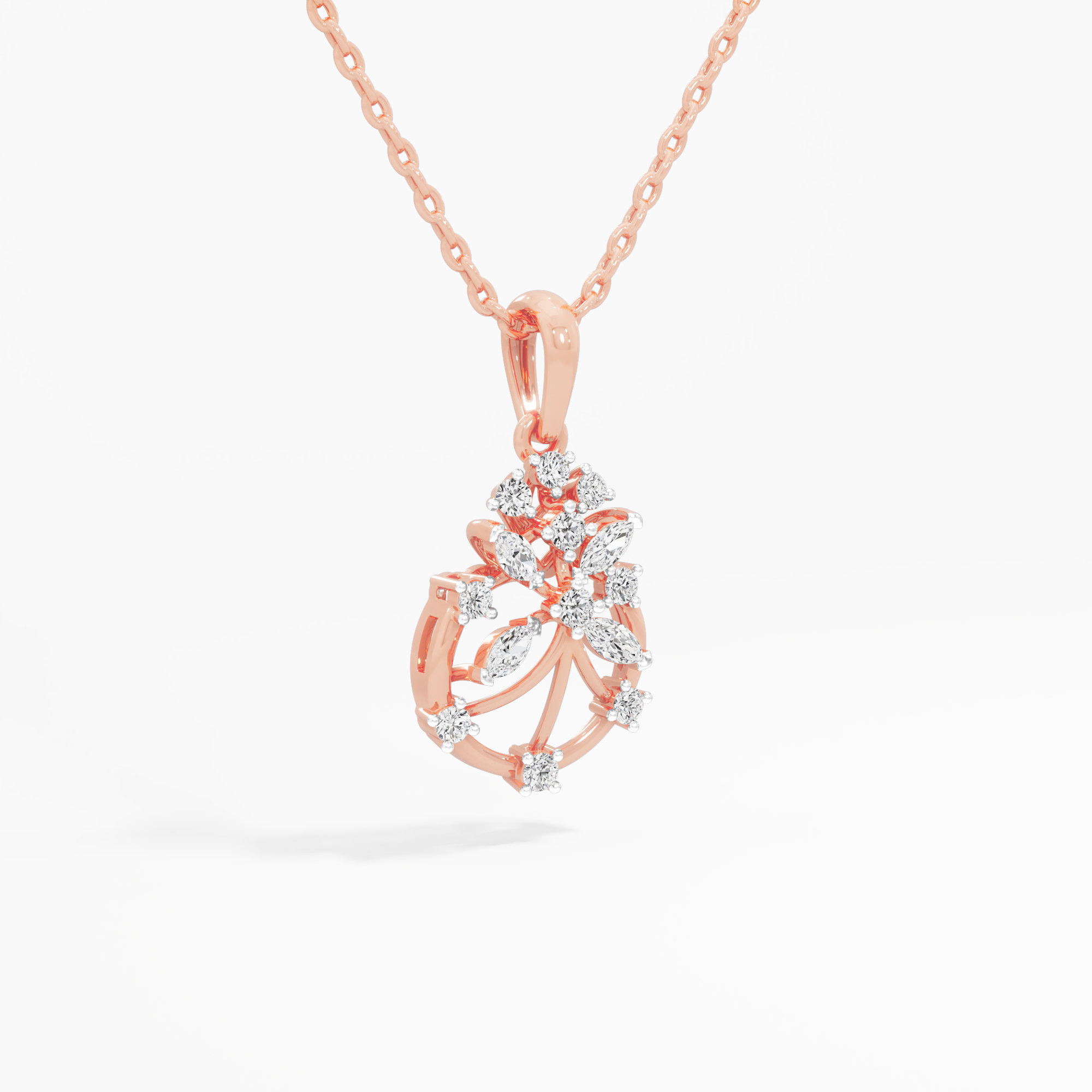 Flora Drop Diamond Pendants | Pendant Only in 9KT Rose Gold (Diamond Quality: FG-VVS VS)