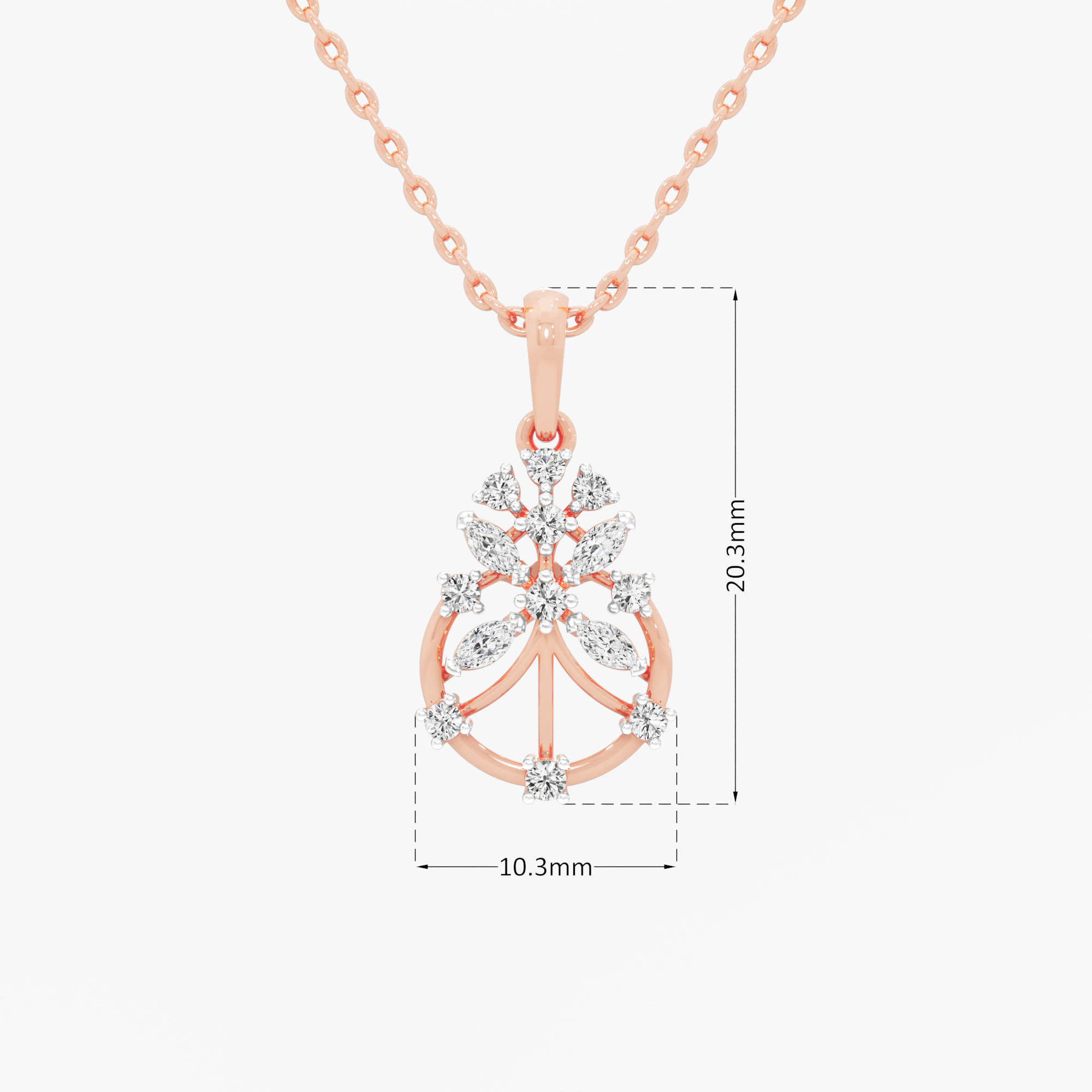 Flora Drop Diamond Pendants | Pendant Only in 9KT Rose Gold (Diamond Quality: FG-VVS VS)