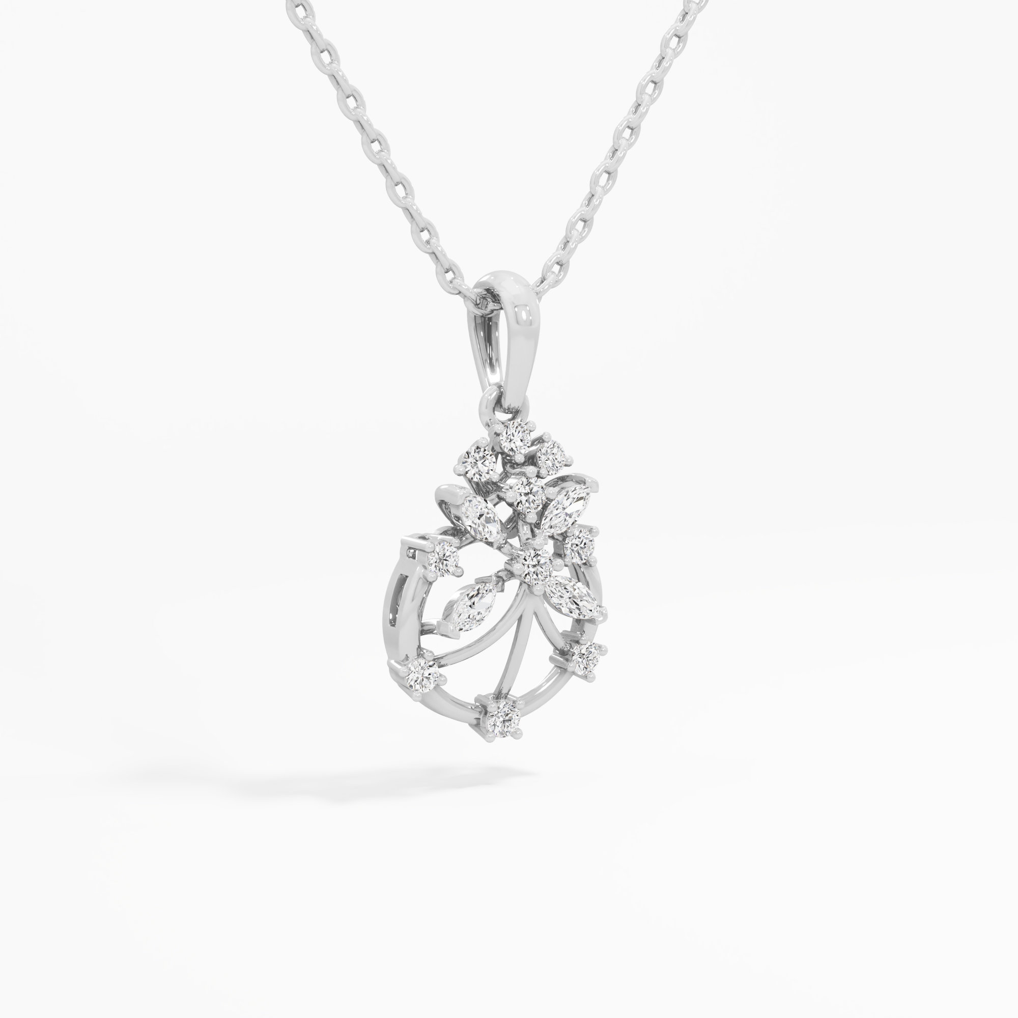 Flora Drop Diamond Pendants | Chain Available Separately in 9KT White Gold (Diamond Quality: FG-VVS VS)