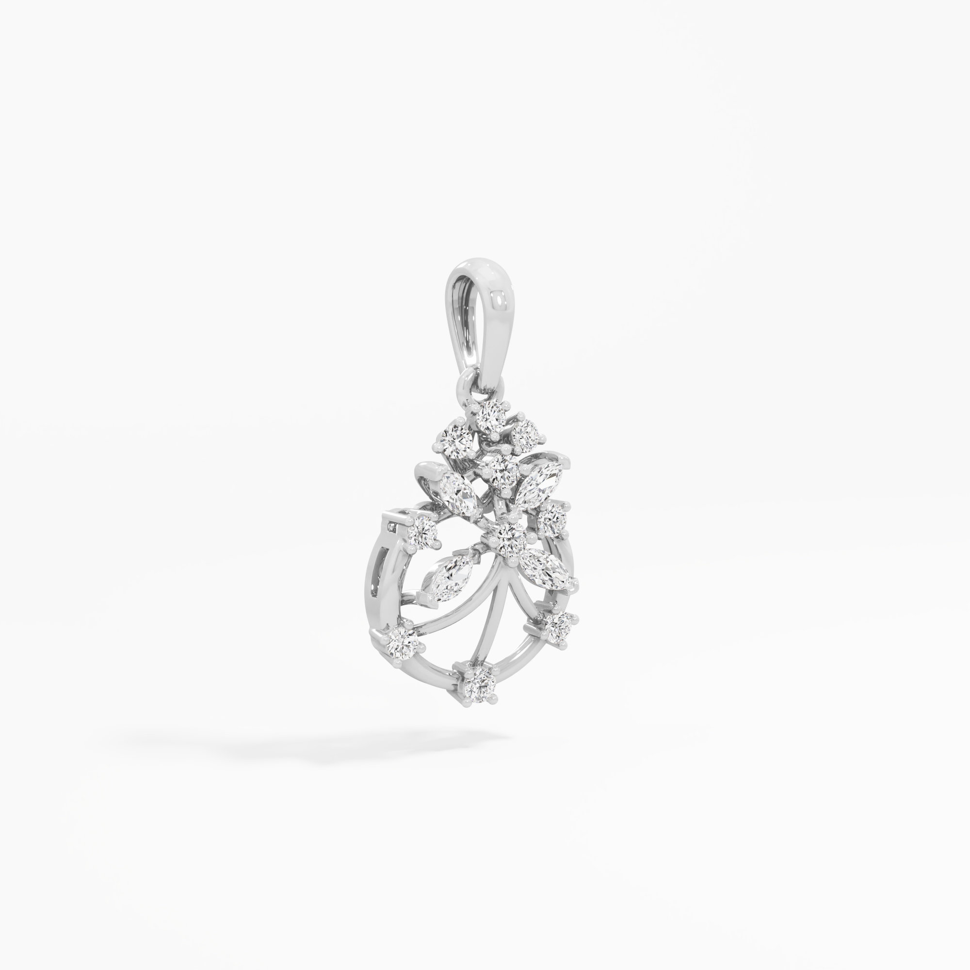 Flora Drop Diamond Pendants | Chain Available Separately in 9KT White Gold (Diamond Quality: FG-VVS VS)