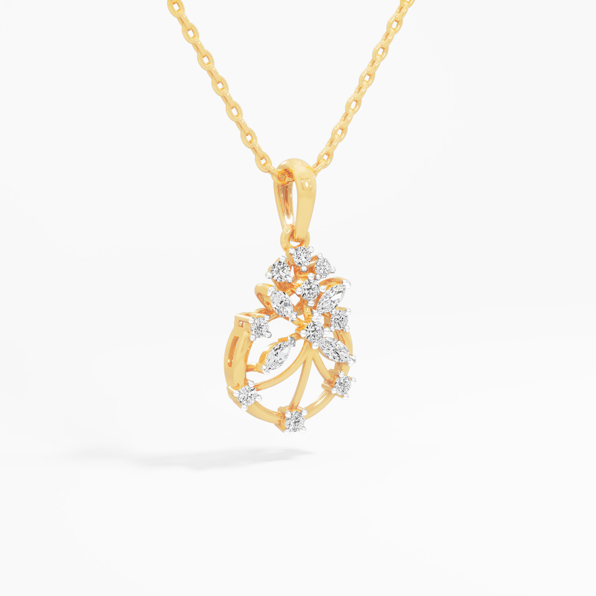 Flora Drop Diamond Pendants | Individual Pendant in 9KT Yellow Gold (Diamond Quality: FG-VVS VS)