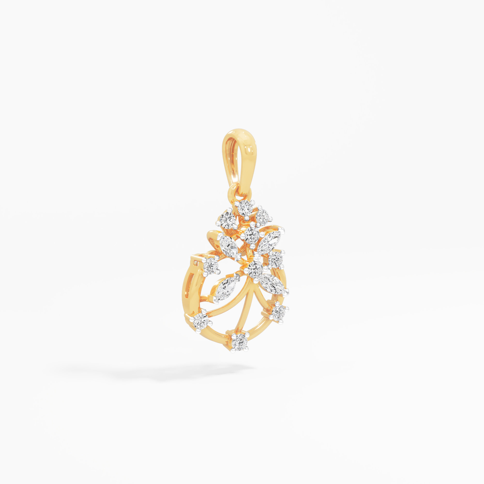 Flora Drop Diamond Pendants | Individual Pendant in 9KT Yellow Gold (Diamond Quality: FG-VVS VS)