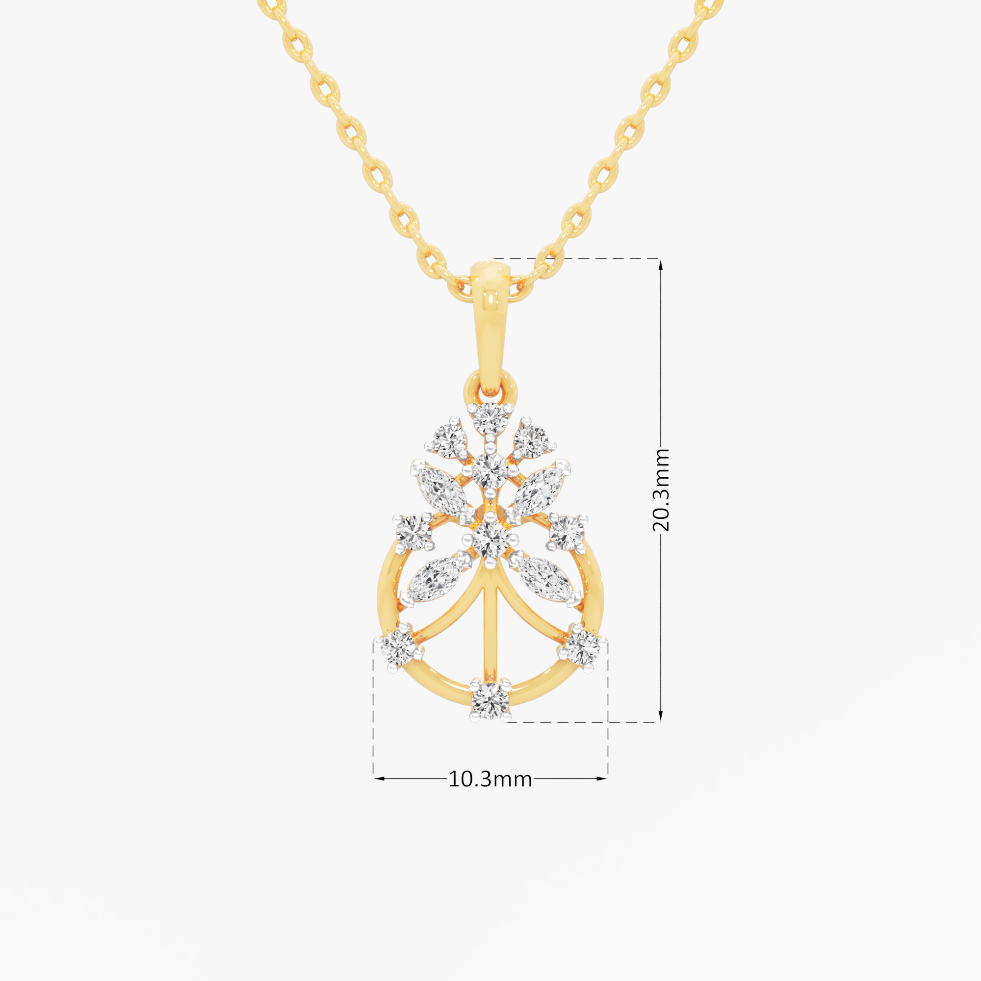 Flora Drop Diamond Pendants | Individual Pendant in 9KT Yellow Gold (Diamond Quality: FG-VVS VS)