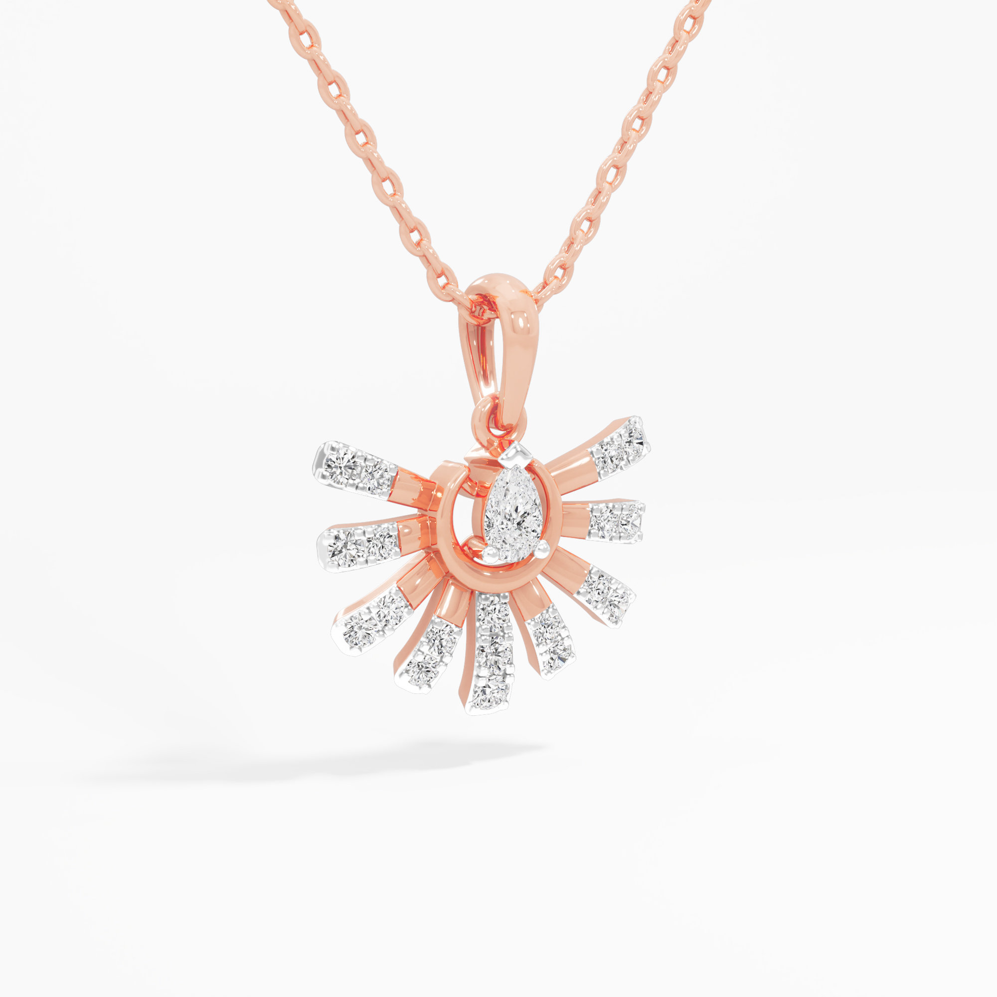 Golden Sunray Diamond Pendants | Pendant Only in 9KT Rose Gold (Diamond Quality: FG-VVS VS)