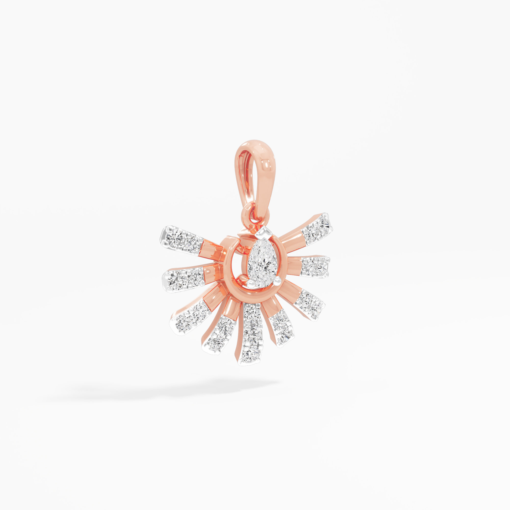 Golden Sunray Diamond Pendants | Pendant Only in 9KT Rose Gold (Diamond Quality: FG-VVS VS)