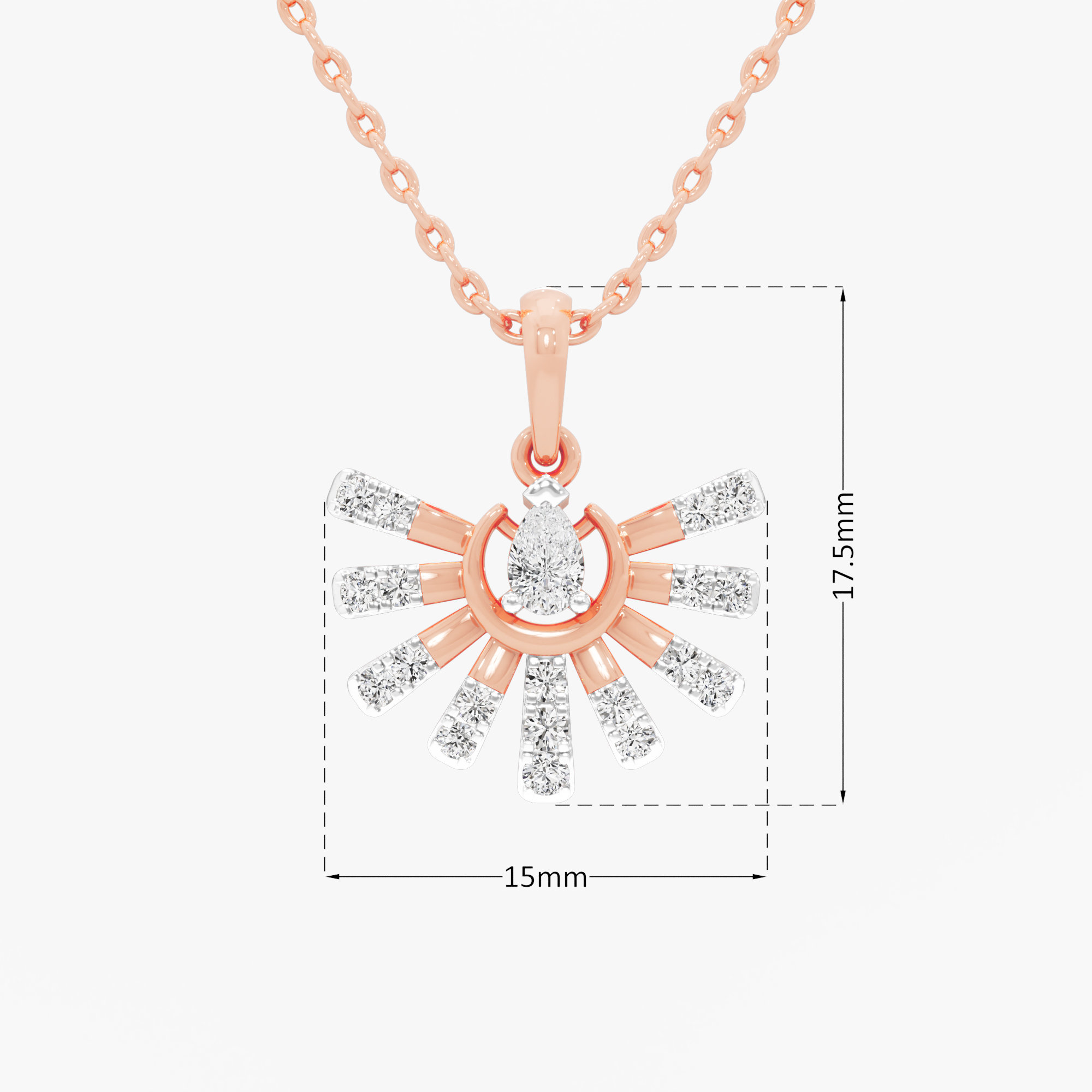 Golden Sunray Diamond Pendants | Pendant Only in 9KT Rose Gold (Diamond Quality: FG-VVS VS)