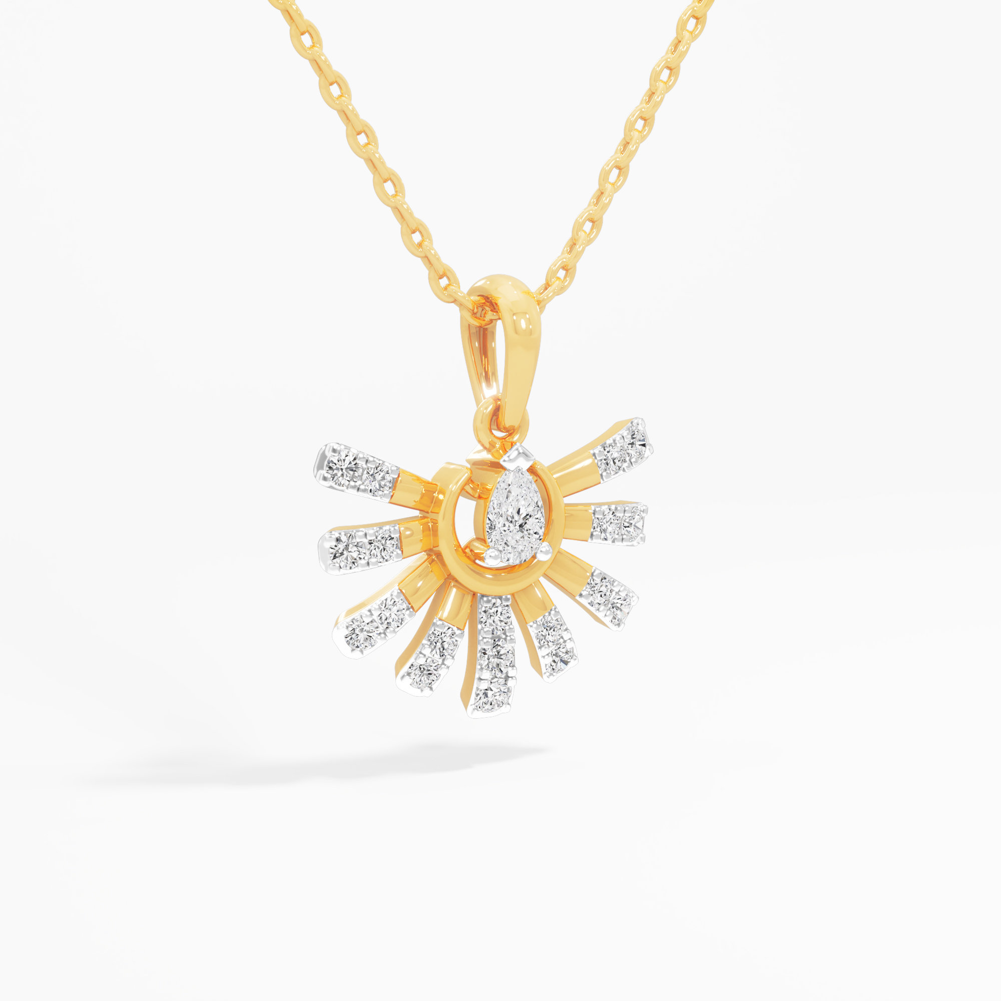 Golden Sunray Diamond Pendants | Individual Pendant in 9KT Yellow Gold (Diamond Quality: FG-VVS VS)