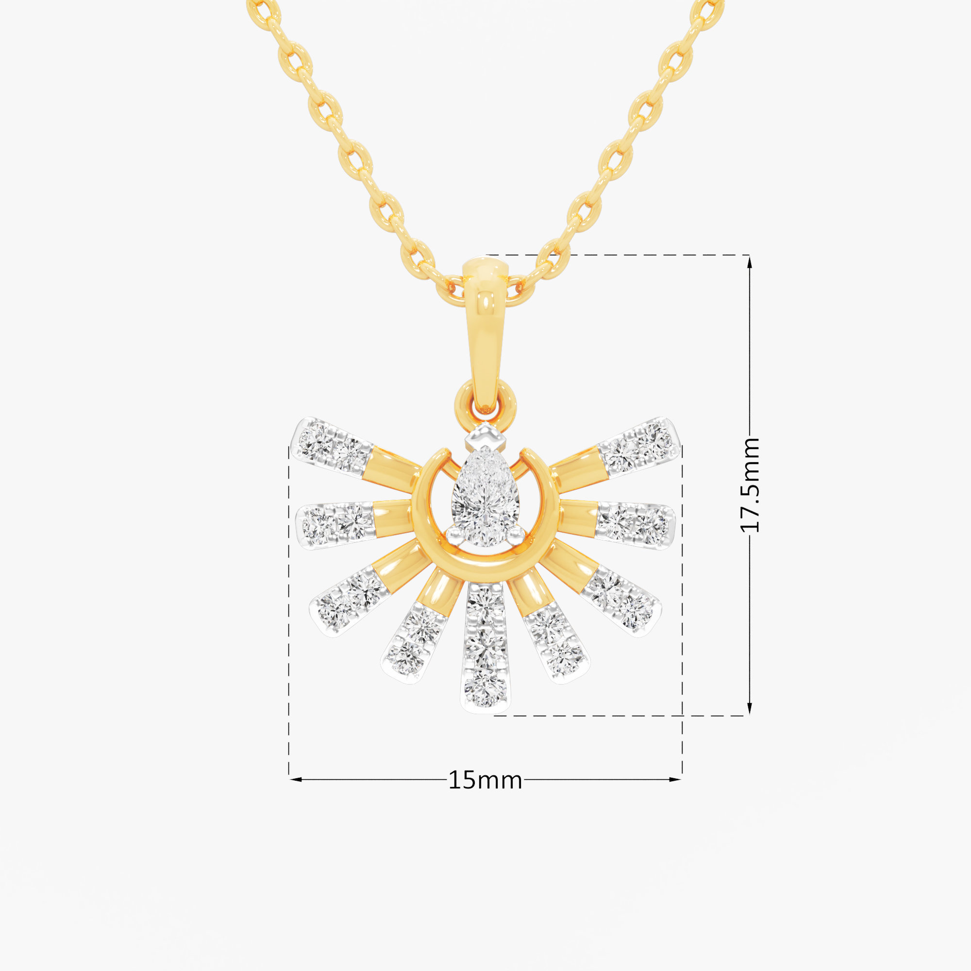 Golden Sunray Diamond Pendants | Individual Pendant in 9KT Yellow Gold (Diamond Quality: FG-VVS VS)