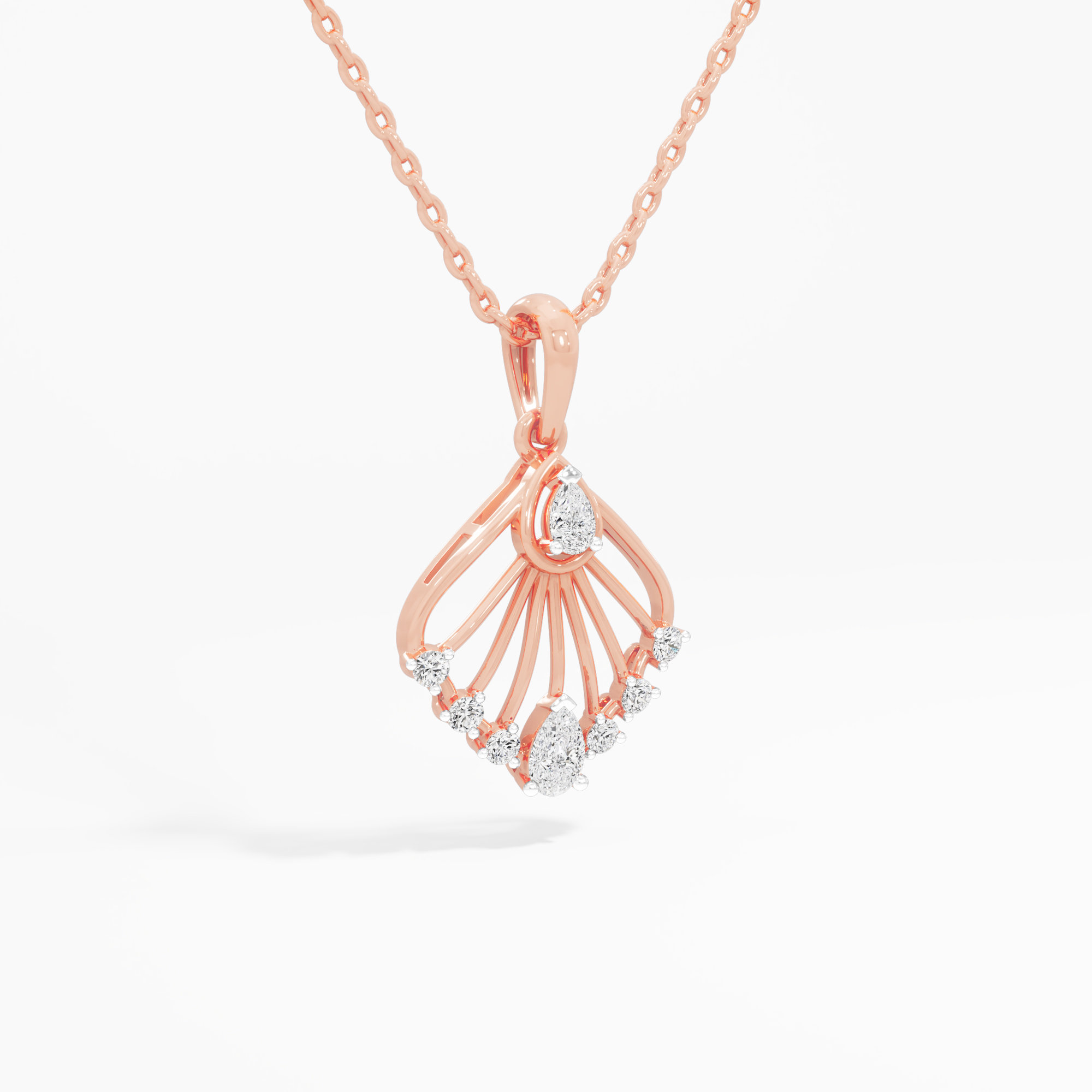 Feathered Fan Diamond Pendants | Pendant Only in 9KT Rose Gold (Diamond Quality: FG-VVS VS)