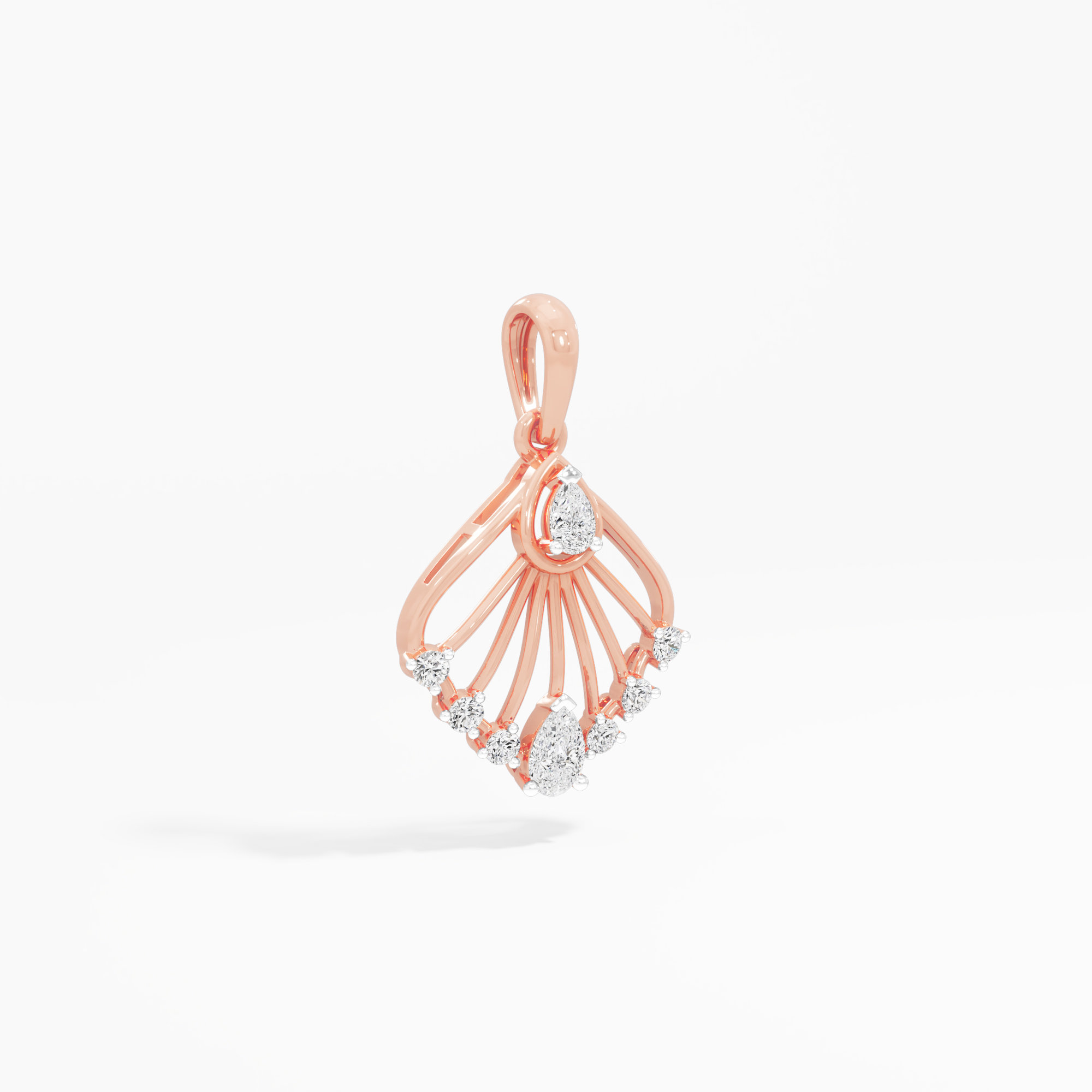 Feathered Fan Diamond Pendants | Pendant Only in 9KT Rose Gold (Diamond Quality: FG-VVS VS)