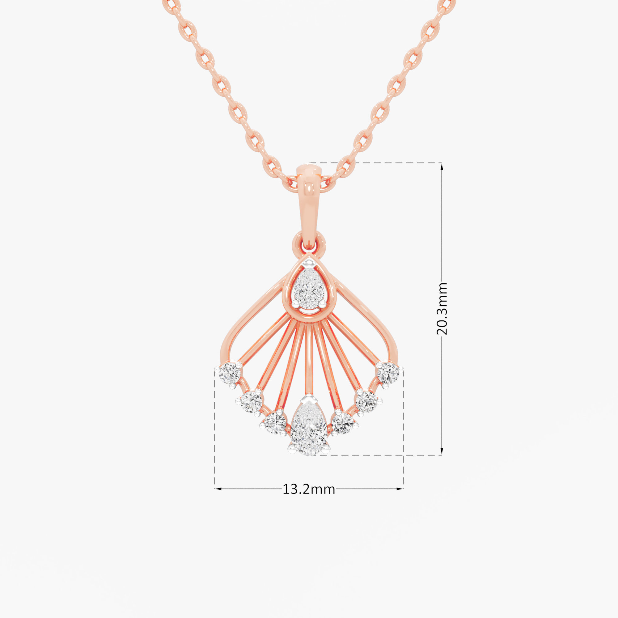 Feathered Fan Diamond Pendants | Pendant Only in 9KT Rose Gold (Diamond Quality: FG-VVS VS)