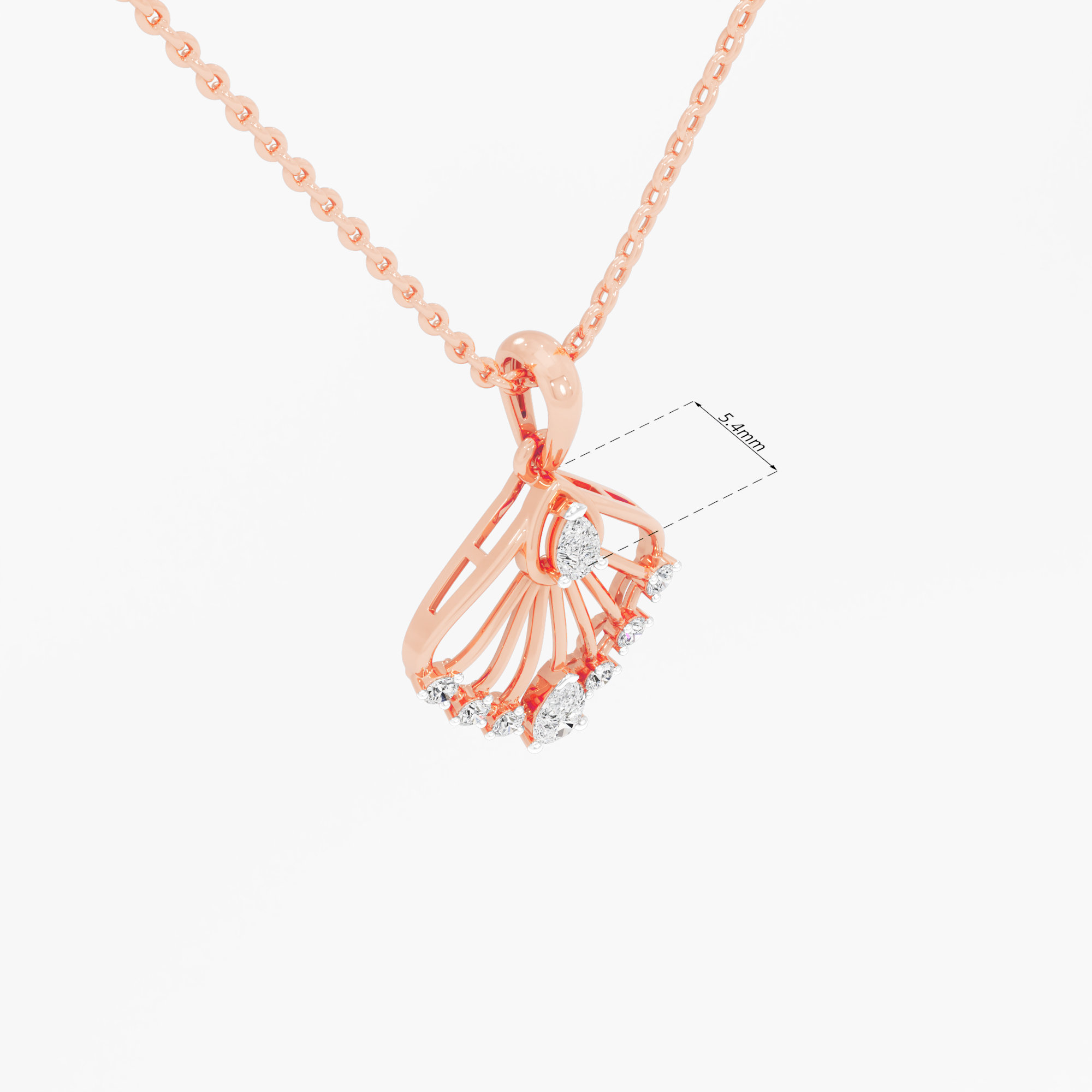 Feathered Fan Diamond Pendants | Pendant Only in 9KT Rose Gold (Diamond Quality: FG-VVS VS)