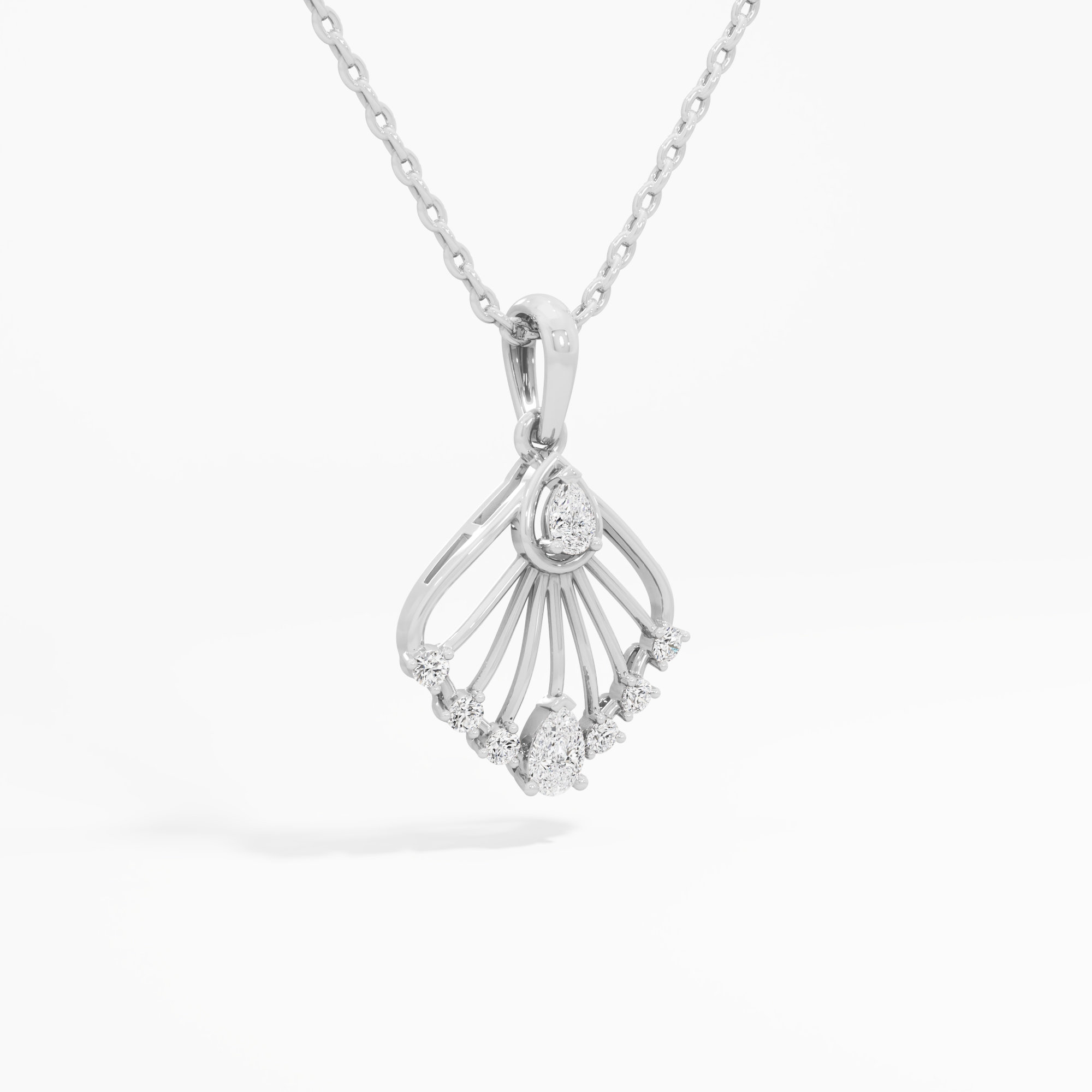 Feathered Fan Diamond Pendants | Chain Available Separately in 9KT White Gold (Diamond Quality: FG-VVS VS)