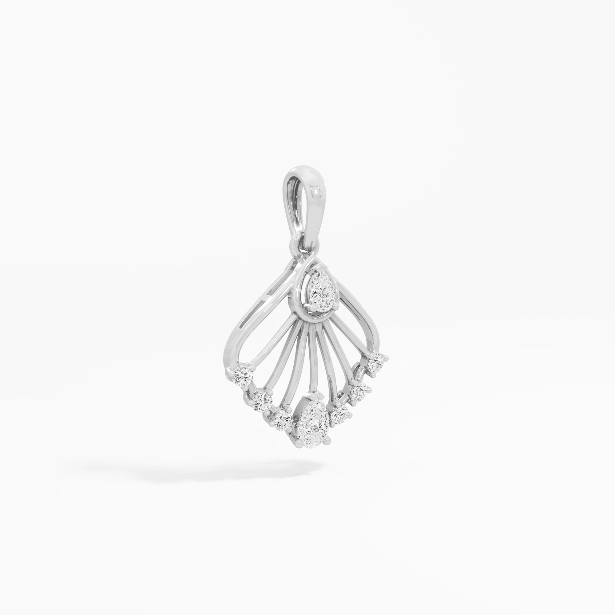 Feathered Fan Diamond Pendants | Chain Available Separately in 9KT White Gold (Diamond Quality: FG-VVS VS)