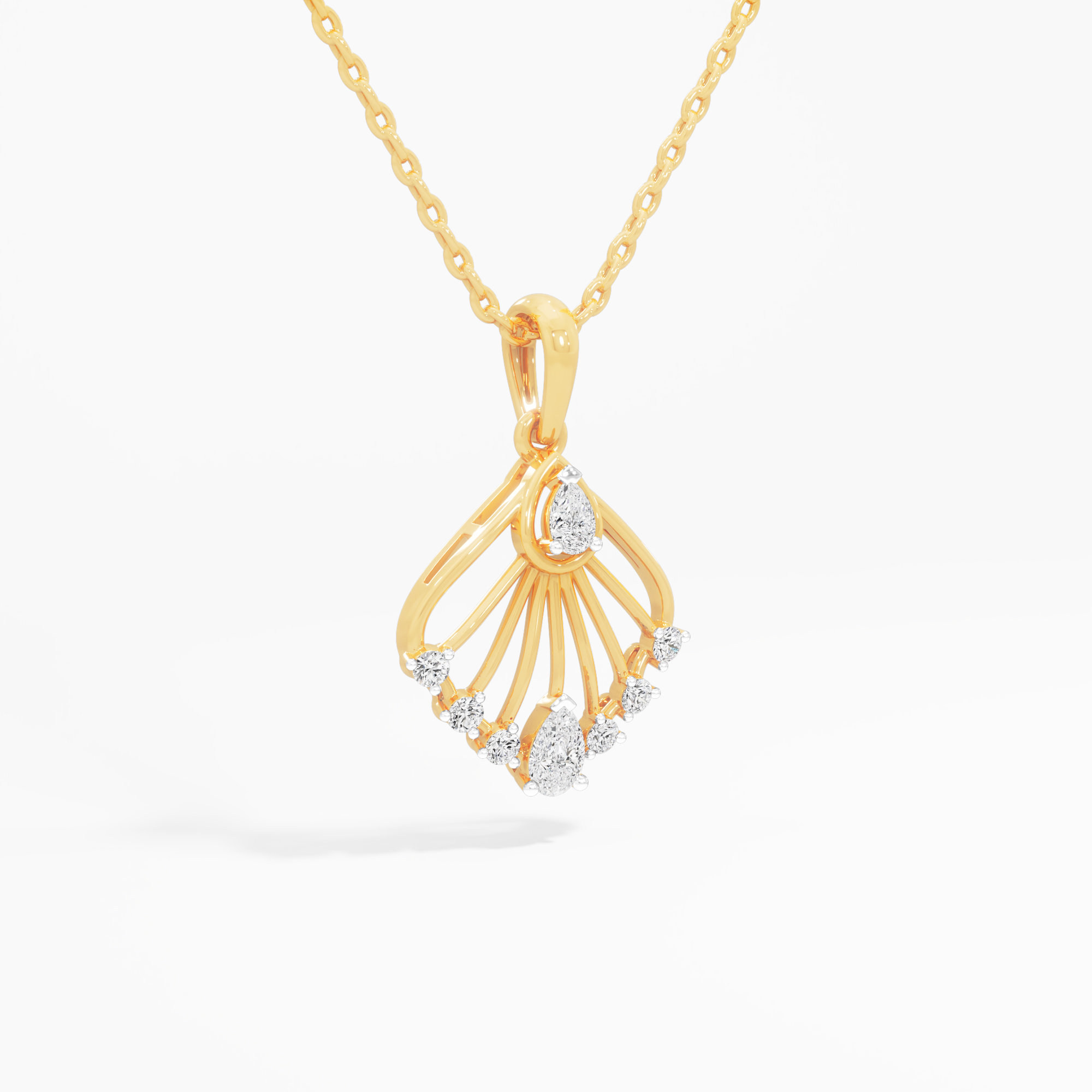 Feathered Fan Diamond Pendants | Individual Pendant in 9KT Yellow Gold (Diamond Quality: FG-VVS VS)