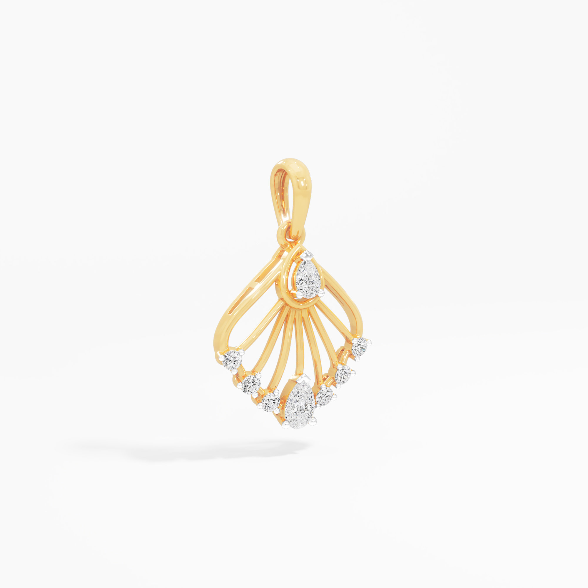 Feathered Fan Diamond Pendants | Individual Pendant in 9KT Yellow Gold (Diamond Quality: FG-VVS VS)