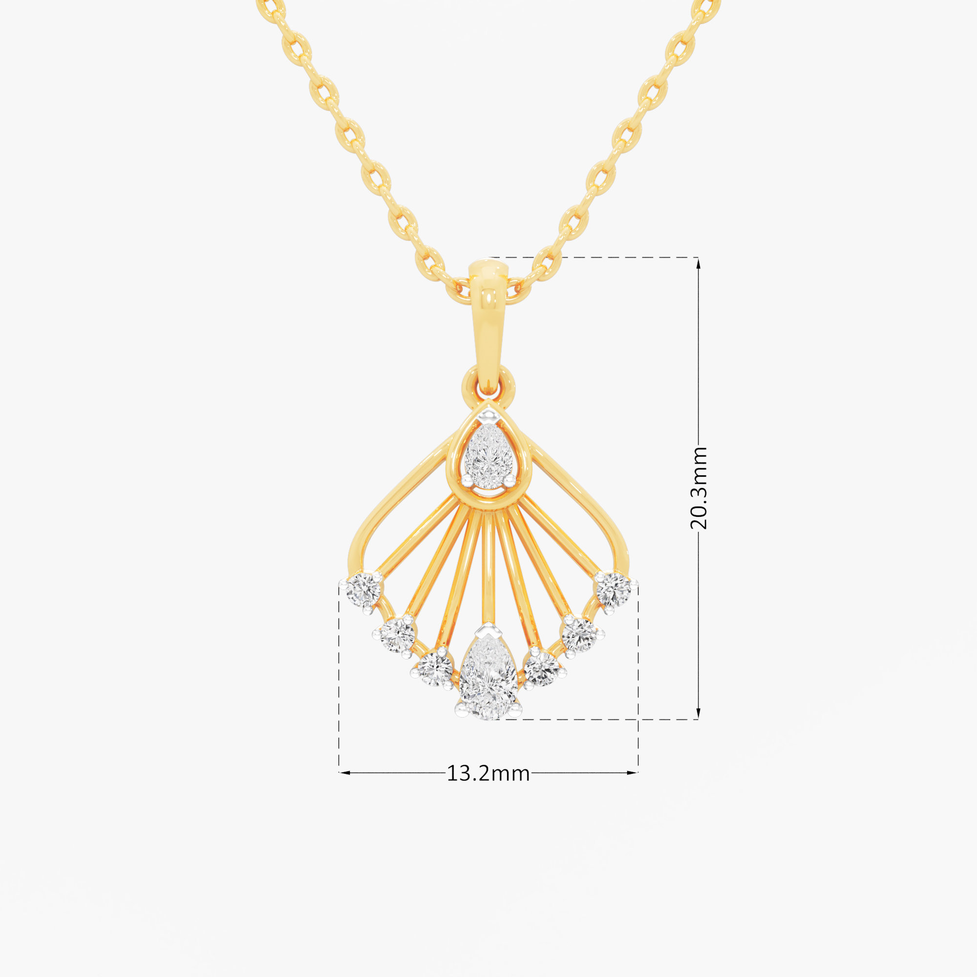 Feathered Fan Diamond Pendants | Individual Pendant in 9KT Yellow Gold (Diamond Quality: FG-VVS VS)