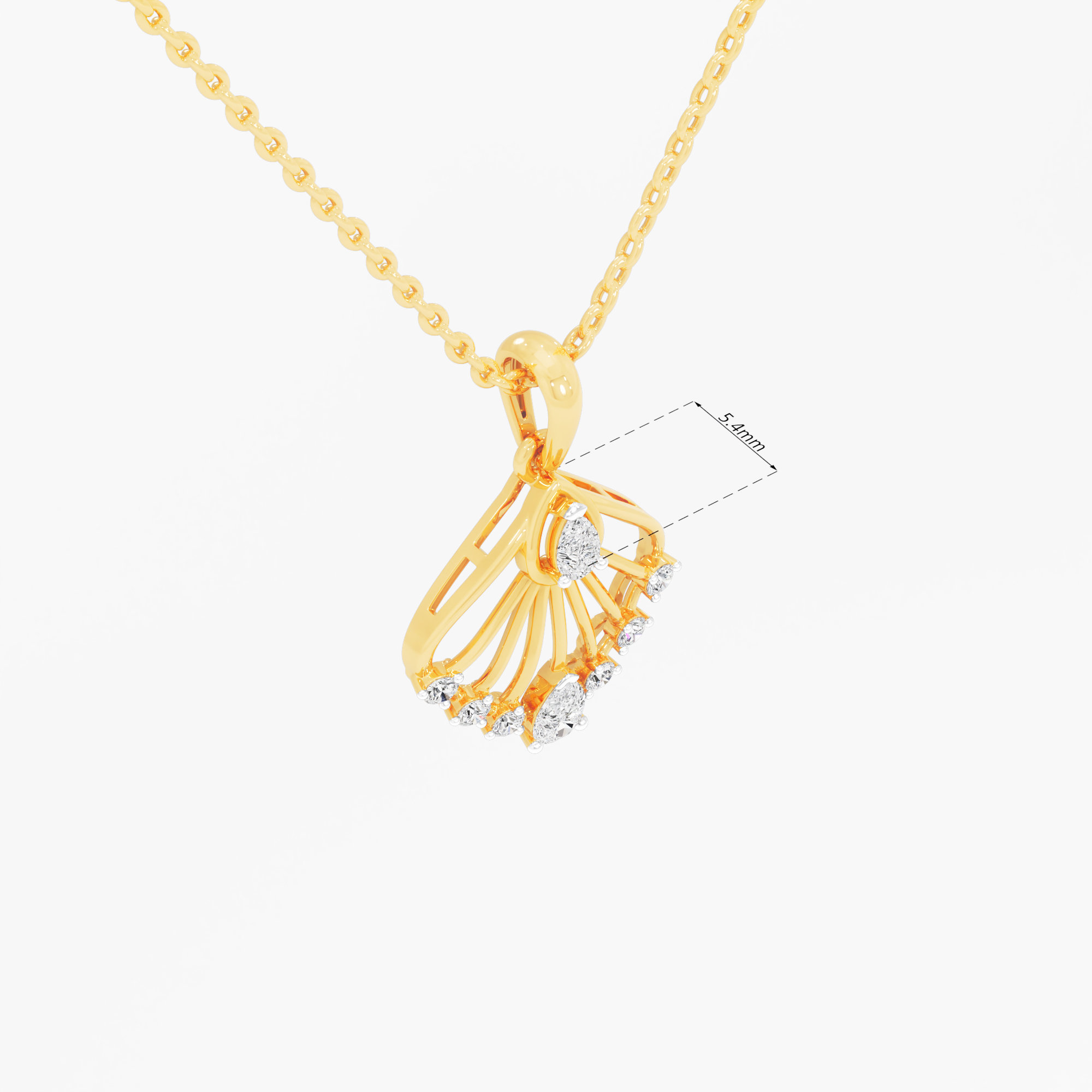 Feathered Fan Diamond Pendants | Individual Pendant in 9KT Yellow Gold (Diamond Quality: FG-VVS VS)