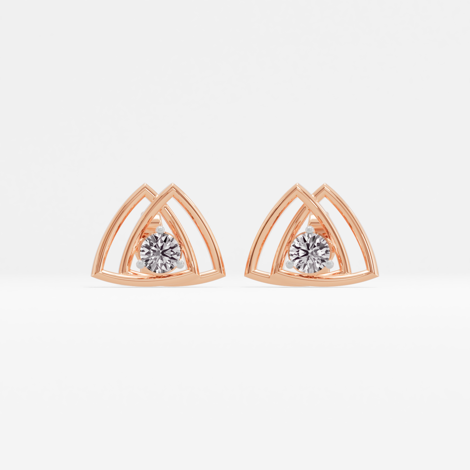 Twin Trianglow Solitaire Stud Earrings 10k Rose Gold Round 0.16ct