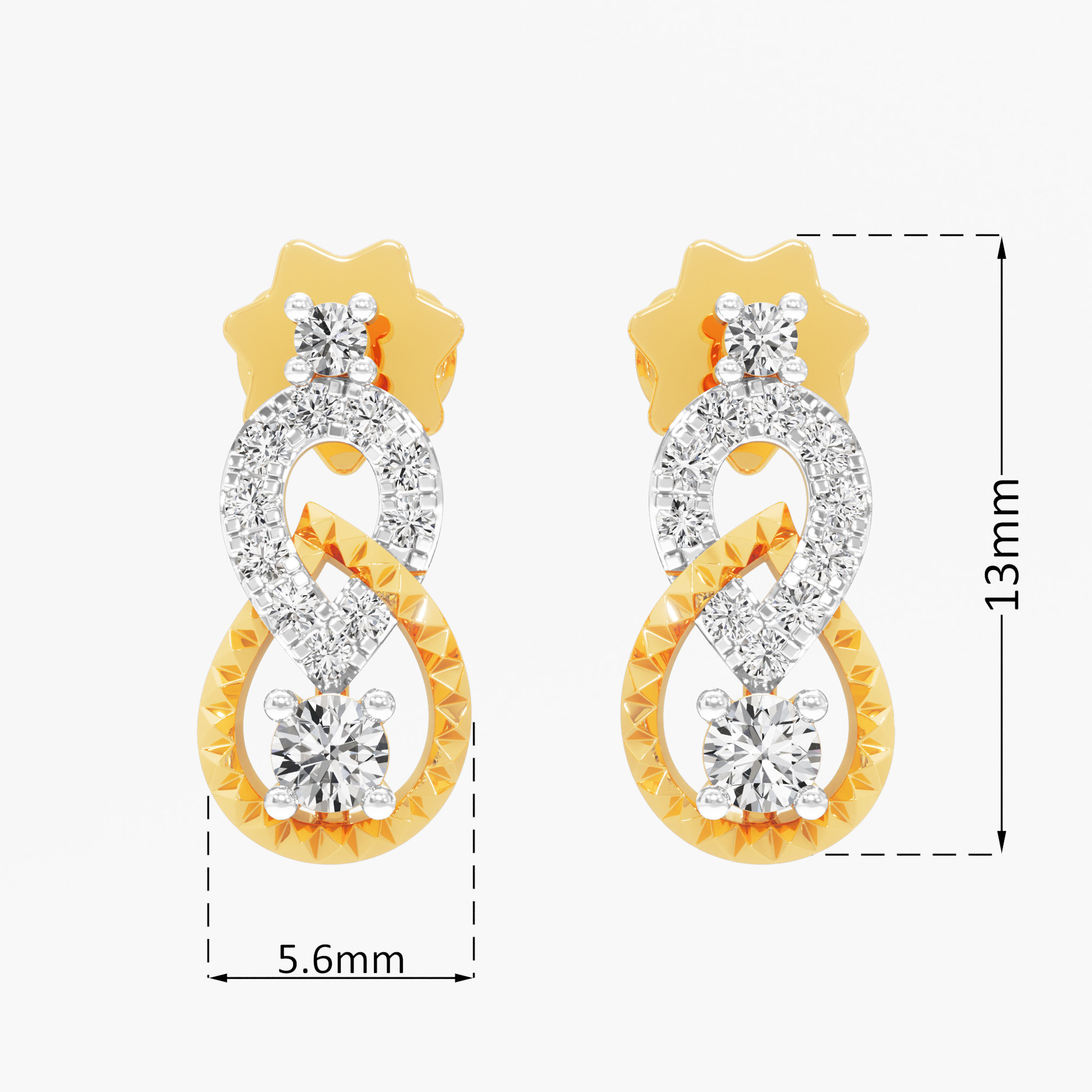 Cascade Loop Stud Earrings in 9KT Yellow Gold (Diamond Quality:FG-VVS VS)