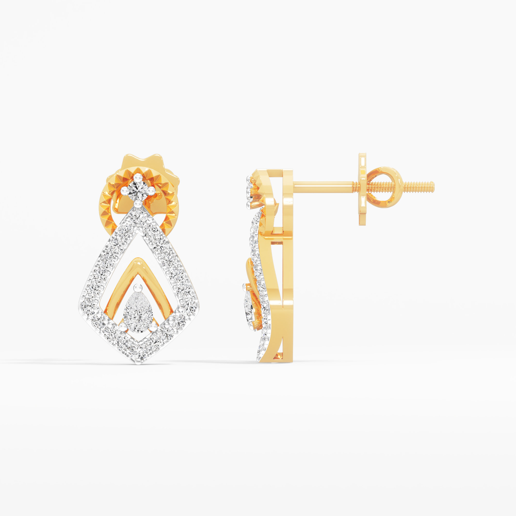 Chevron Kite Stud Earrings in 9KT Yellow Gold (Diamond Quality: FG-VVS VS)