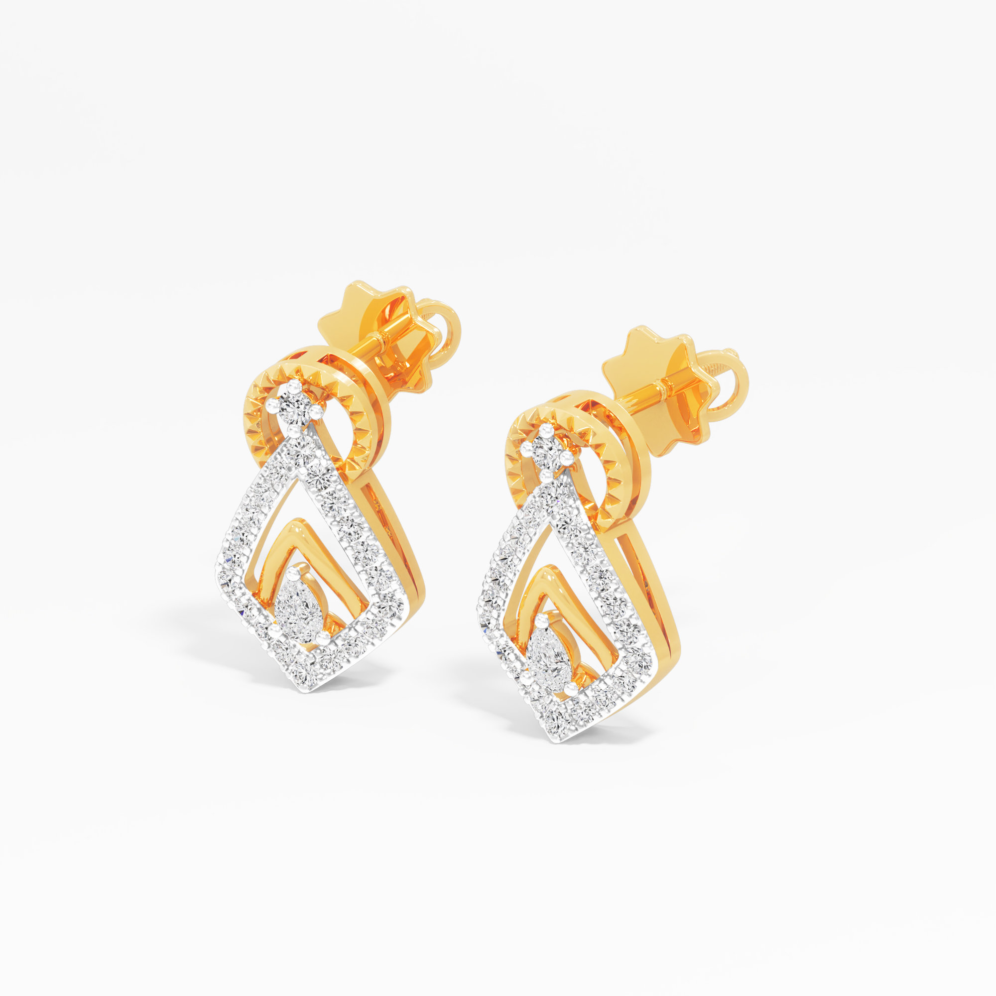 Chevron Kite Stud Earrings in 9KT Yellow Gold (Diamond Quality: FG-VVS VS)