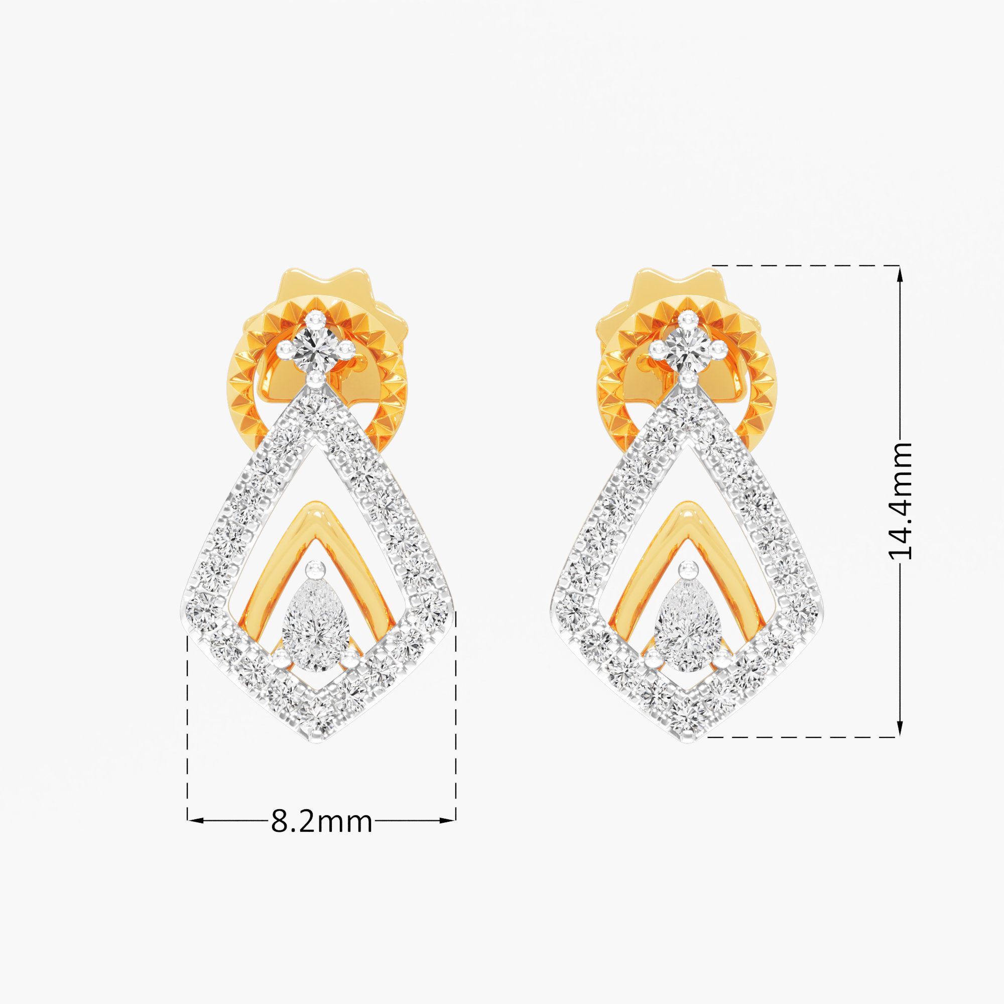 Chevron Kite Stud Earrings in 9KT Yellow Gold (Diamond Quality: FG-VVS VS)