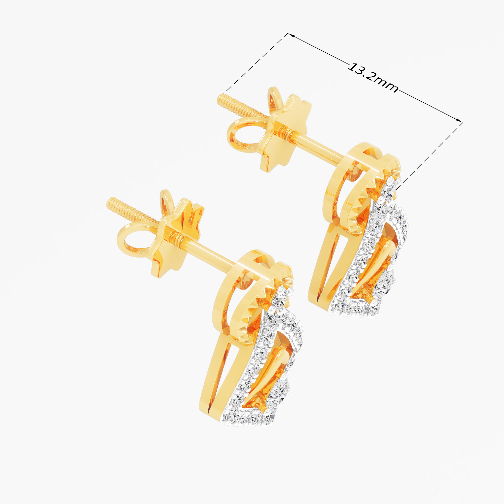 Chevron Kite Stud Earrings in 9KT Yellow Gold (Diamond Quality: FG-VVS VS)