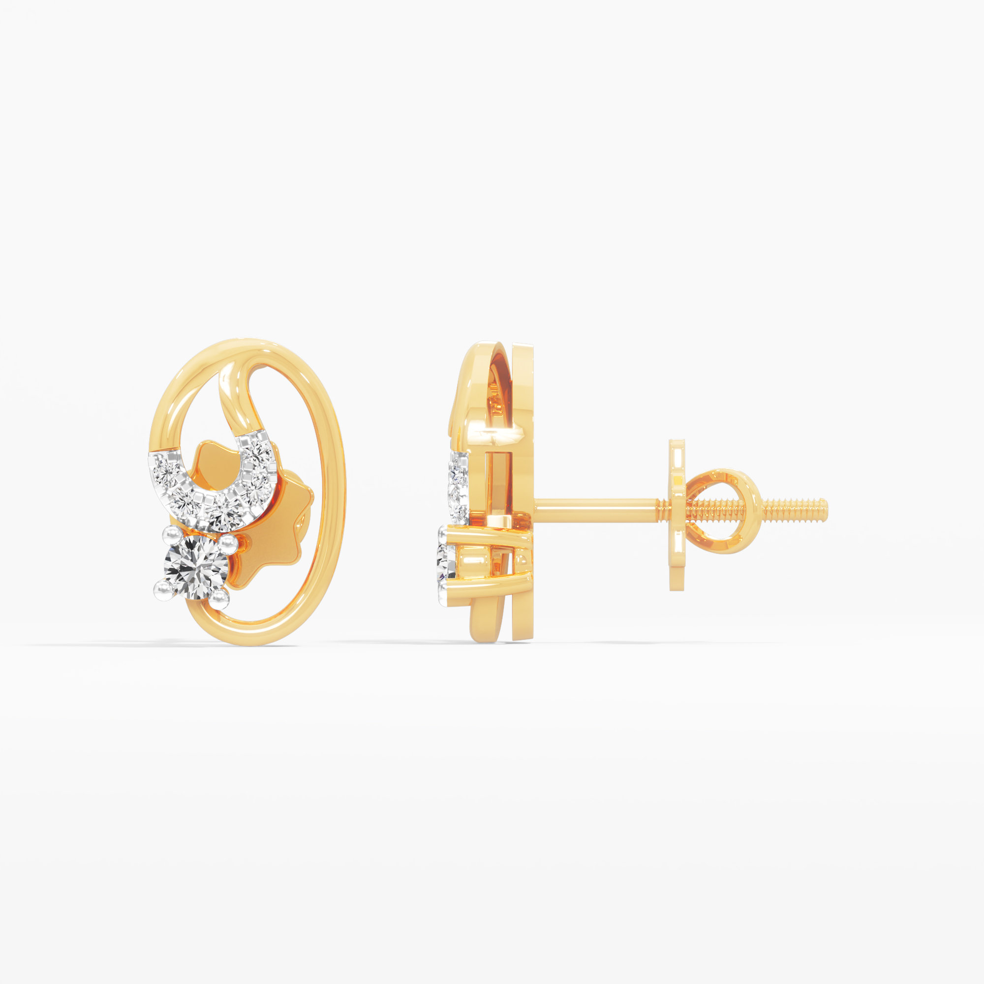 Star Orbit Stud Earrings in 9KT Yellow Gold (Diamond Quality: FG-VVS VS)