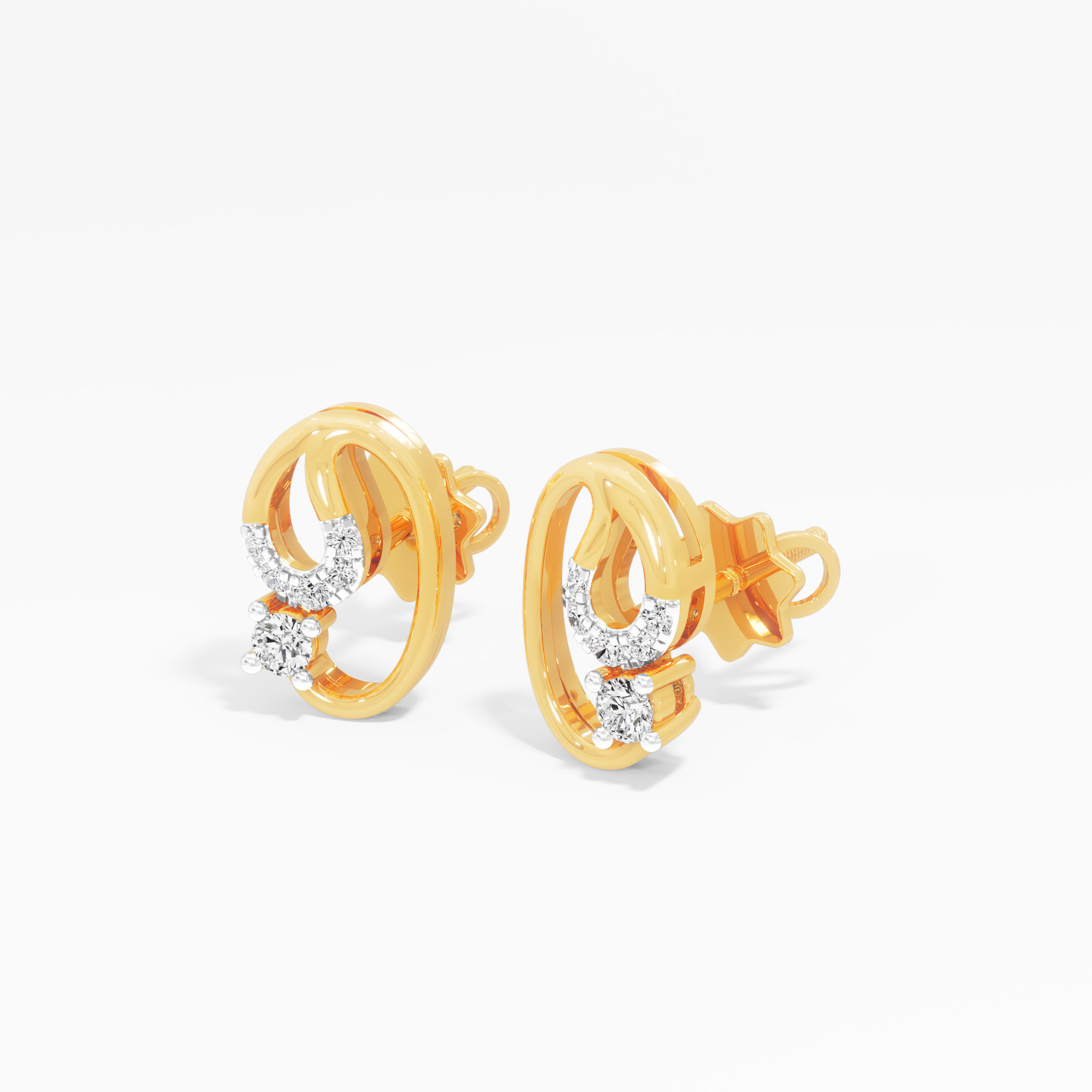 Star Orbit Stud Earrings in 9KT Yellow Gold (Diamond Quality: FG-VVS VS)
