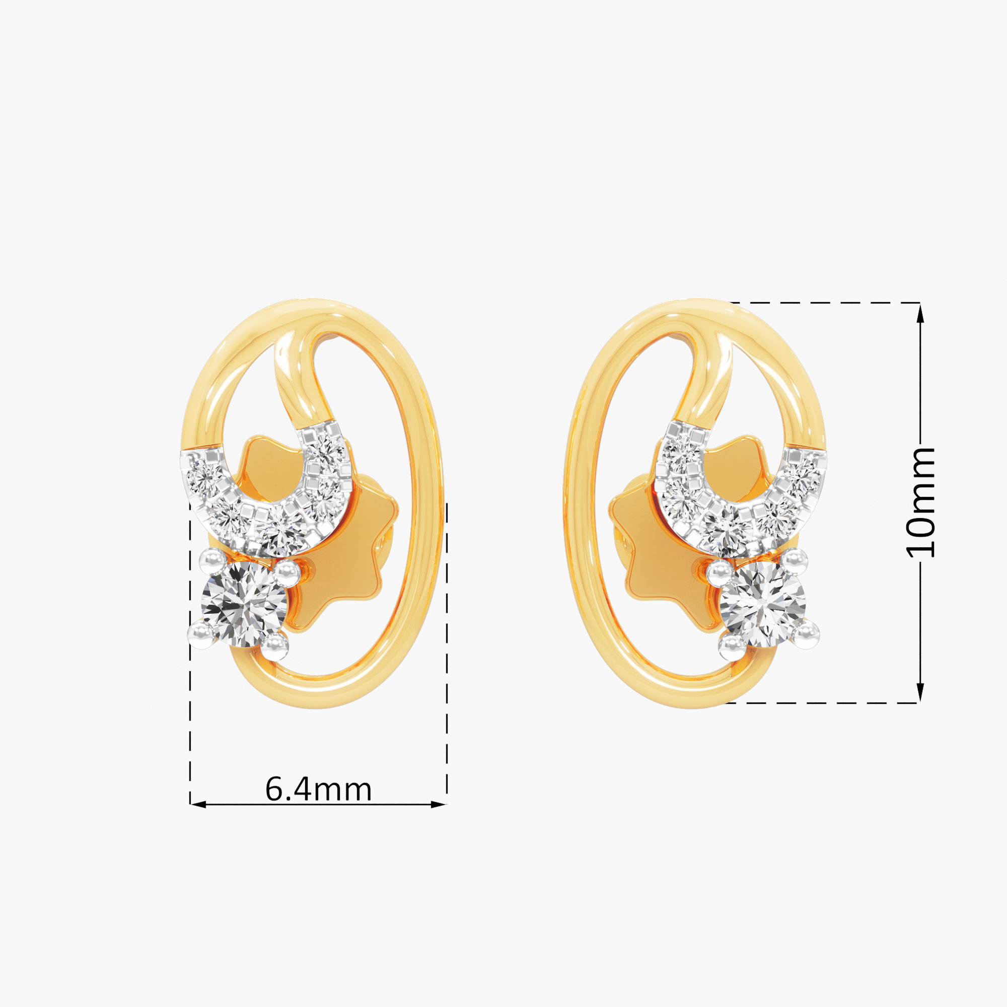 Star Orbit Stud Earrings in 9KT Yellow Gold (Diamond Quality: FG-VVS VS)