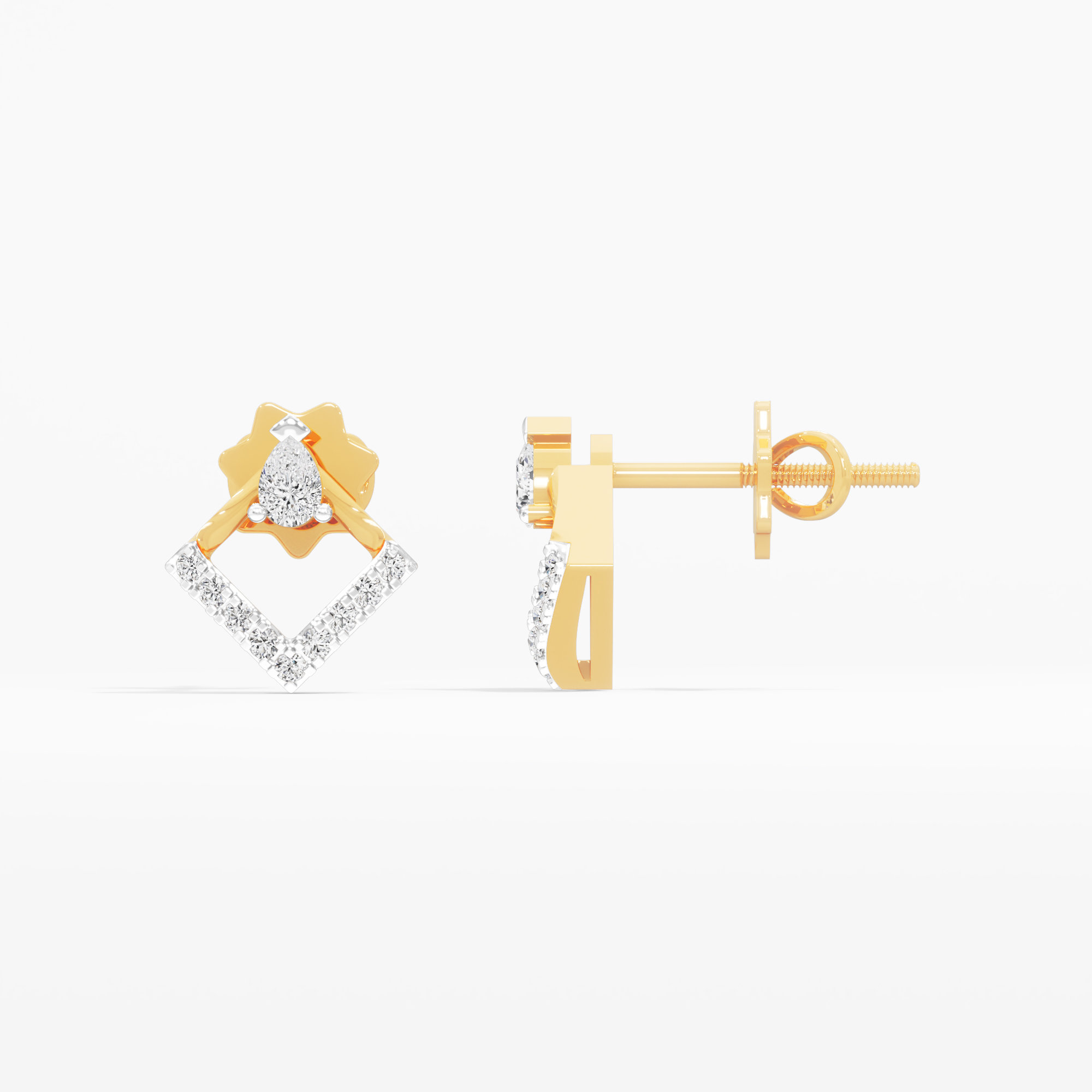 Pinnacle Square Stud Earrings in 9KT Yellow Gold (Diamond Quality: FG-VVS VS)
