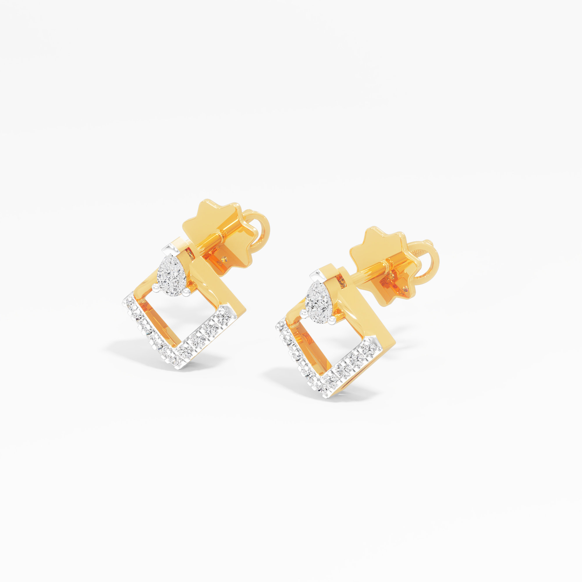 Pinnacle Square Stud Earrings in 9KT Yellow Gold (Diamond Quality: FG-VVS VS)