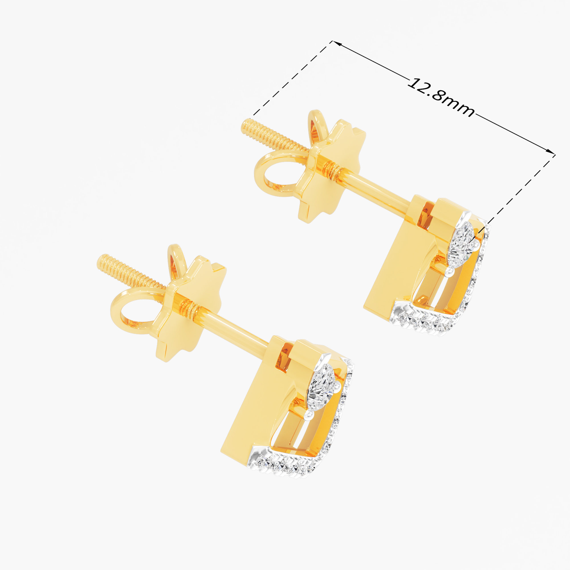 Pinnacle Square Stud Earrings in 9KT Yellow Gold (Diamond Quality: FG-VVS VS)
