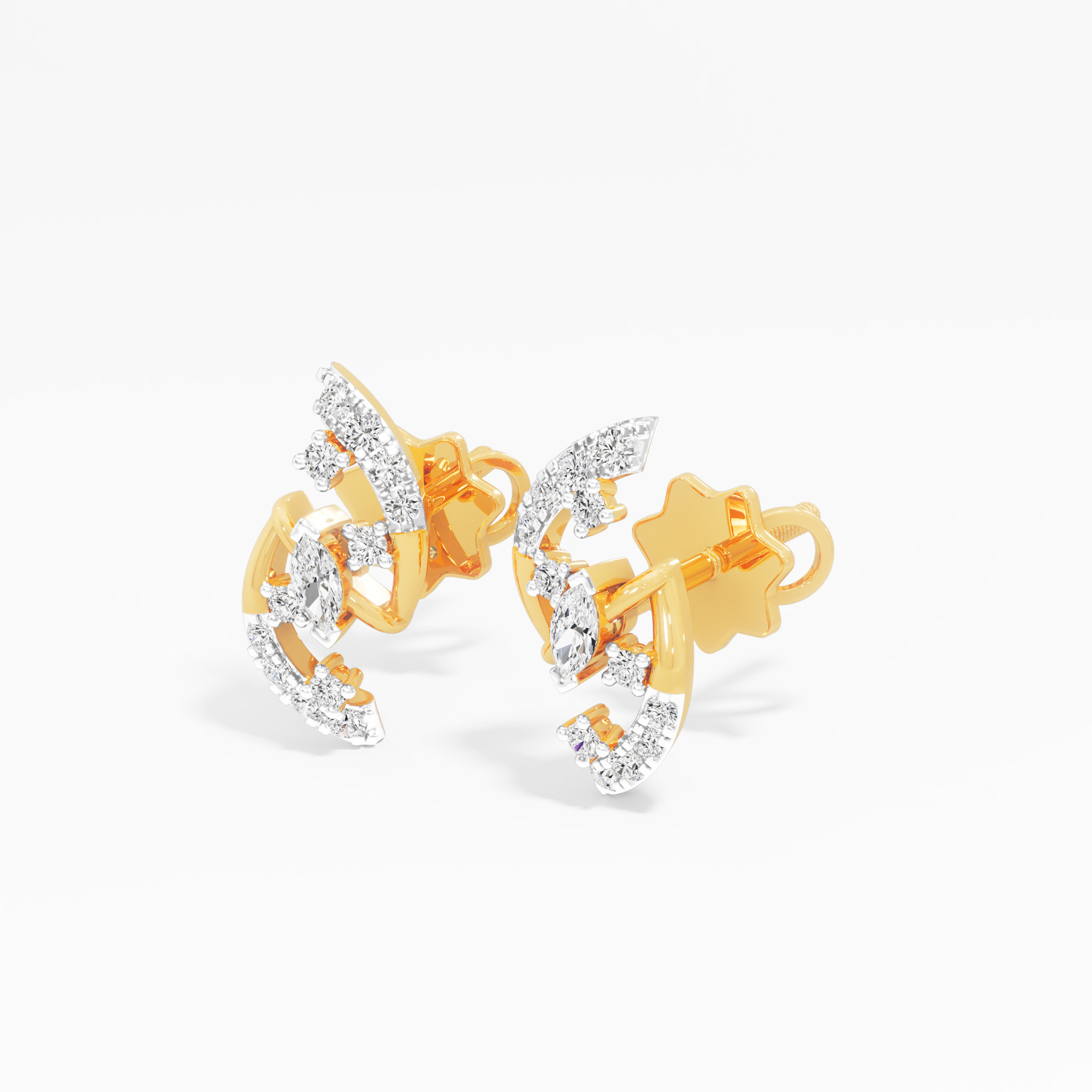 Curved Wing Stud Earrings in 9KT Yellow Gold (Diamond Quality: FG-VVS VS)