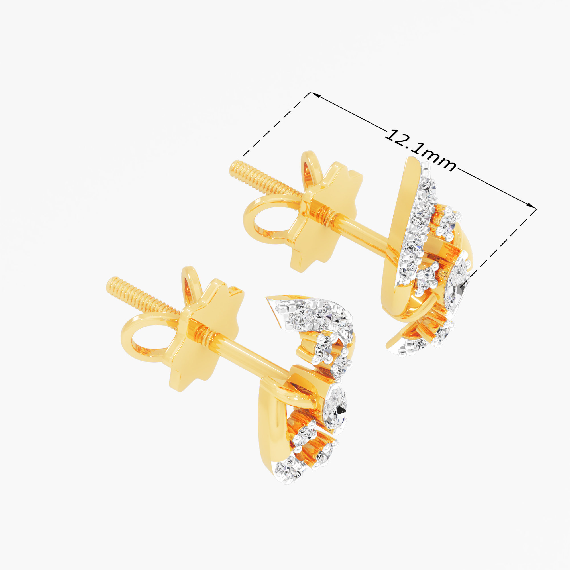 Curved Wing Stud Earrings in 9KT Yellow Gold (Diamond Quality: FG-VVS VS)